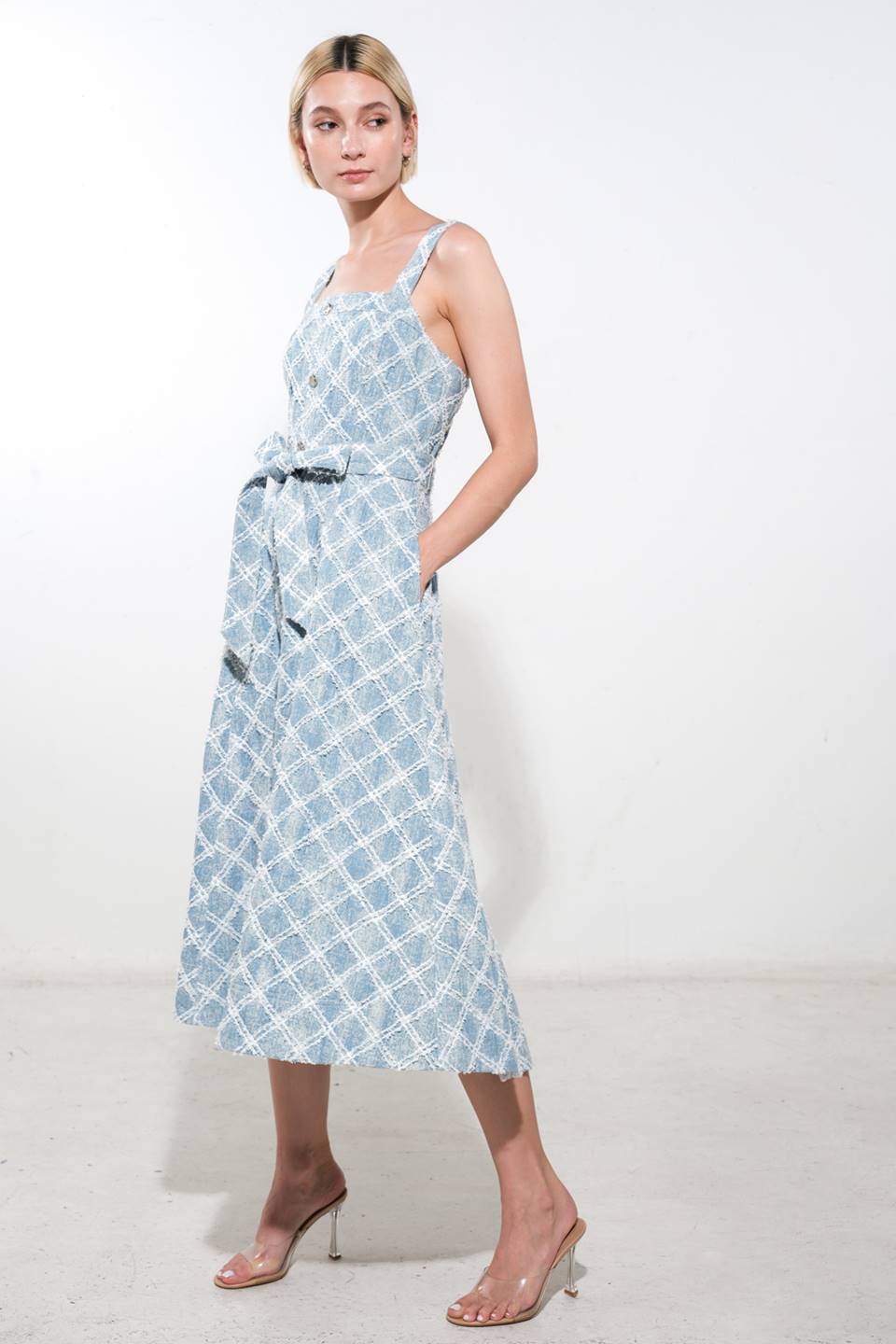 Textured Light Denim Midi Dress for Women - Casual Boho Chic Style - Perfect for Summer Outings, Beach Vacations & Date Nights