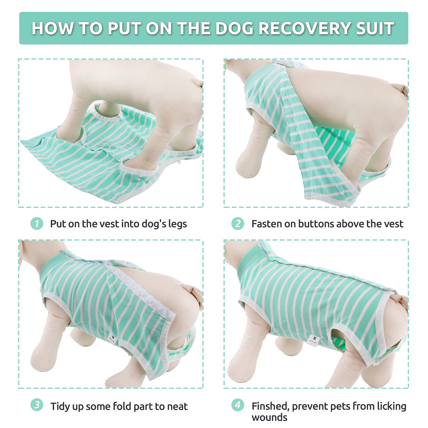 SAWMONG Dog Recovery Suit - Post-Surgery Protective Wear for Dogs, Soft Surgical Onesie for Female & Male Dogs (Medium, Green) - Ideal Alternative to E-Collar Cones for Wound Healing & Comfort After Spay/Neuter Procedures