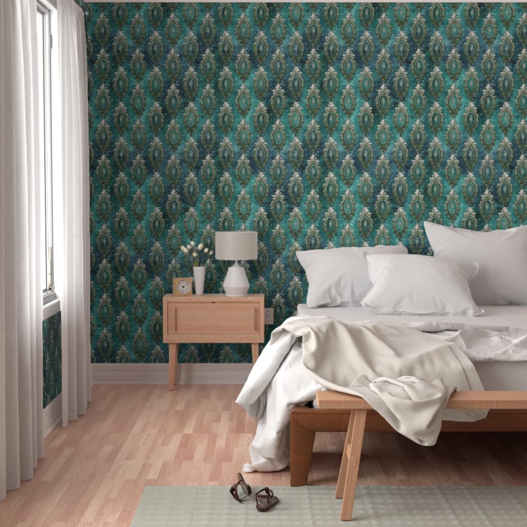 Removable Wallpaper Swatch - Seahorse Blue Teal Bubbles Tropical Ocean Design | Self-Adhesive Peel & Stick Wallpaper for Nursery, Bathroom, Bedroom Decor | Spoonflower Custom Wallpaper