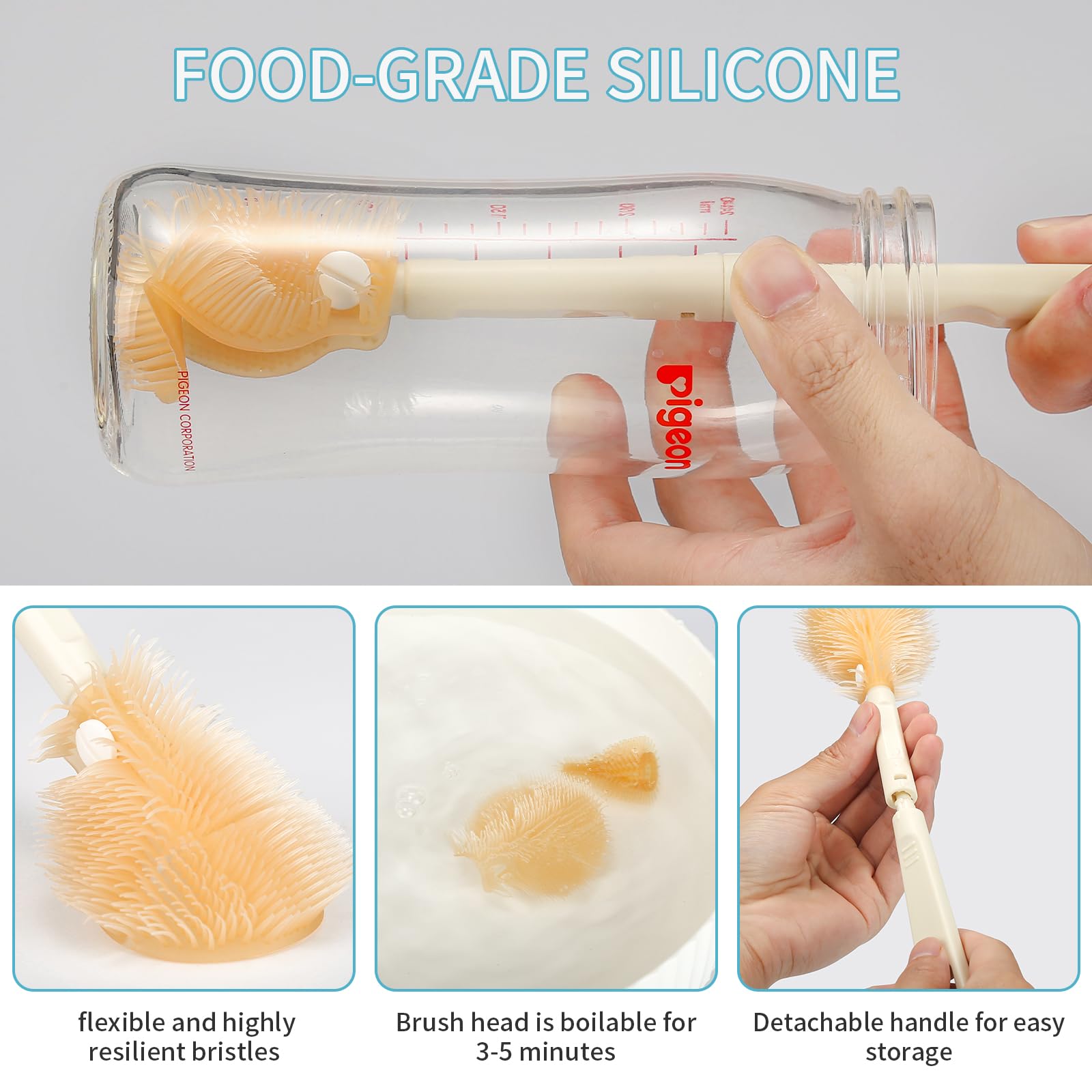 **VOOWO Baby Bottle Brush Set - Silicone Travel Bottle Cleaner Kit with Nipple Brush, Straw Cleaner & Soap Dispenser | Perfect for On-the-Go Parents & Baby Feeding Essentials (White)**