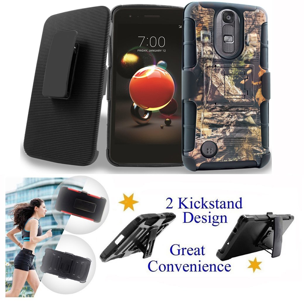 Shockproof Armor Hybrid Phone Case with Belt Clip & Kickstand for LG Aristo 2/Tribute Dynasty - Camo Design | Perfect for Outdoor Activities, Work & Daily Protection