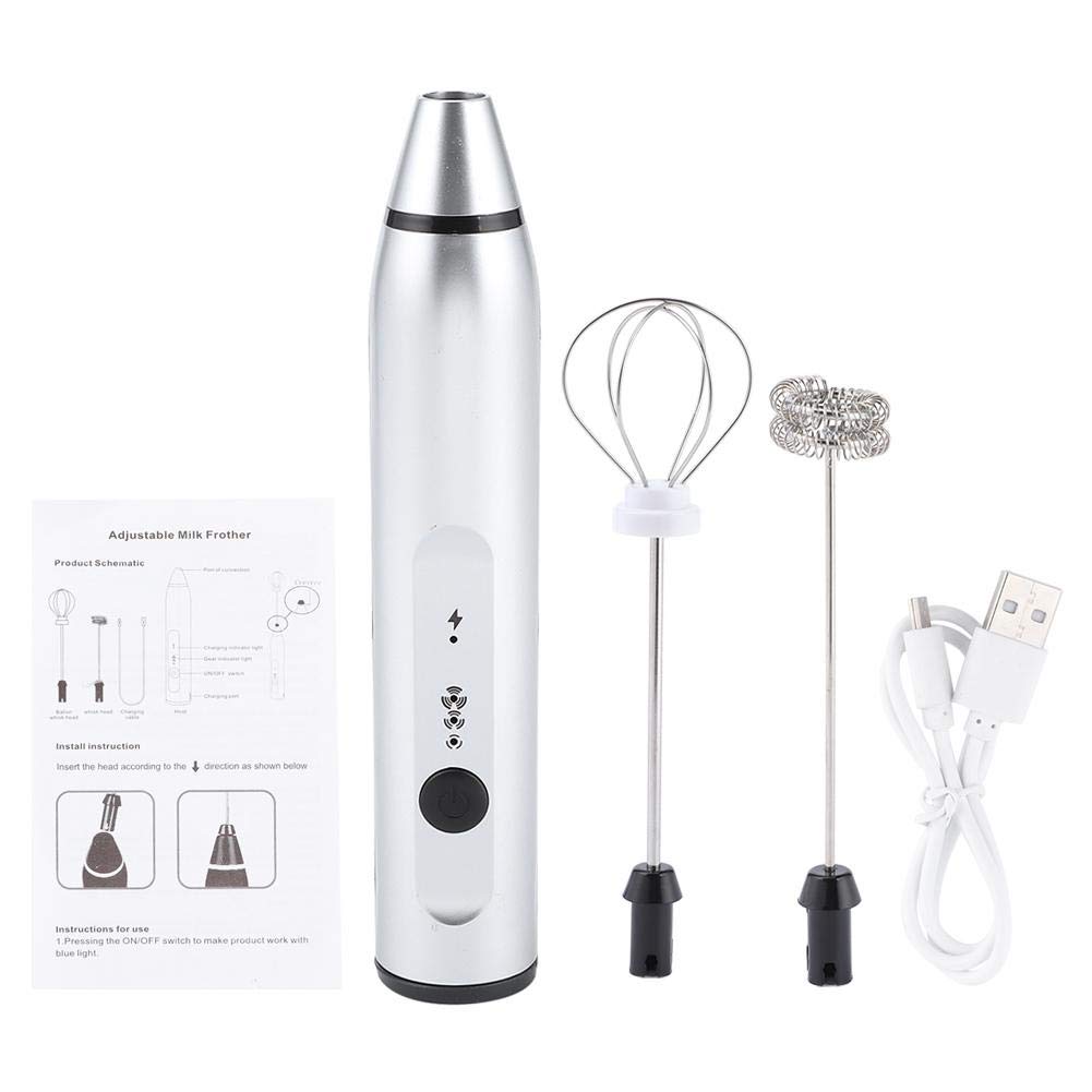 Rechargeable Electric Hand Mixer & Frother - 3 Speed Settings, Silver - Perfect for Baking, Whipping Cream & Making Lattes at Home