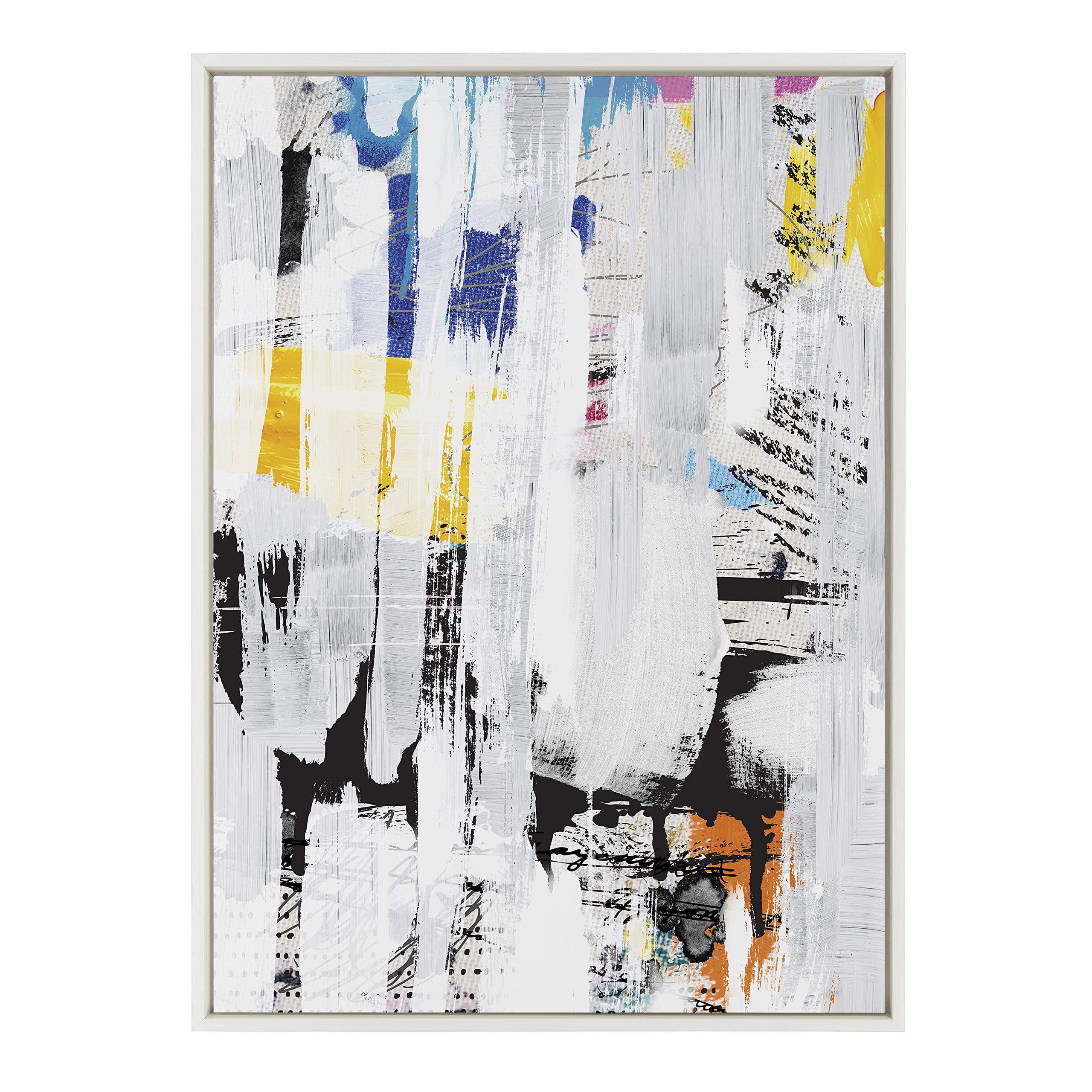 Kate & Laurel Sylvie Street Art 2 Framed Canvas Wall Art by Nikki Chu - 28x38 Inch White Oversized Modern Abstract Painting - Perfect for Living Room, Bedroom & Office Décor