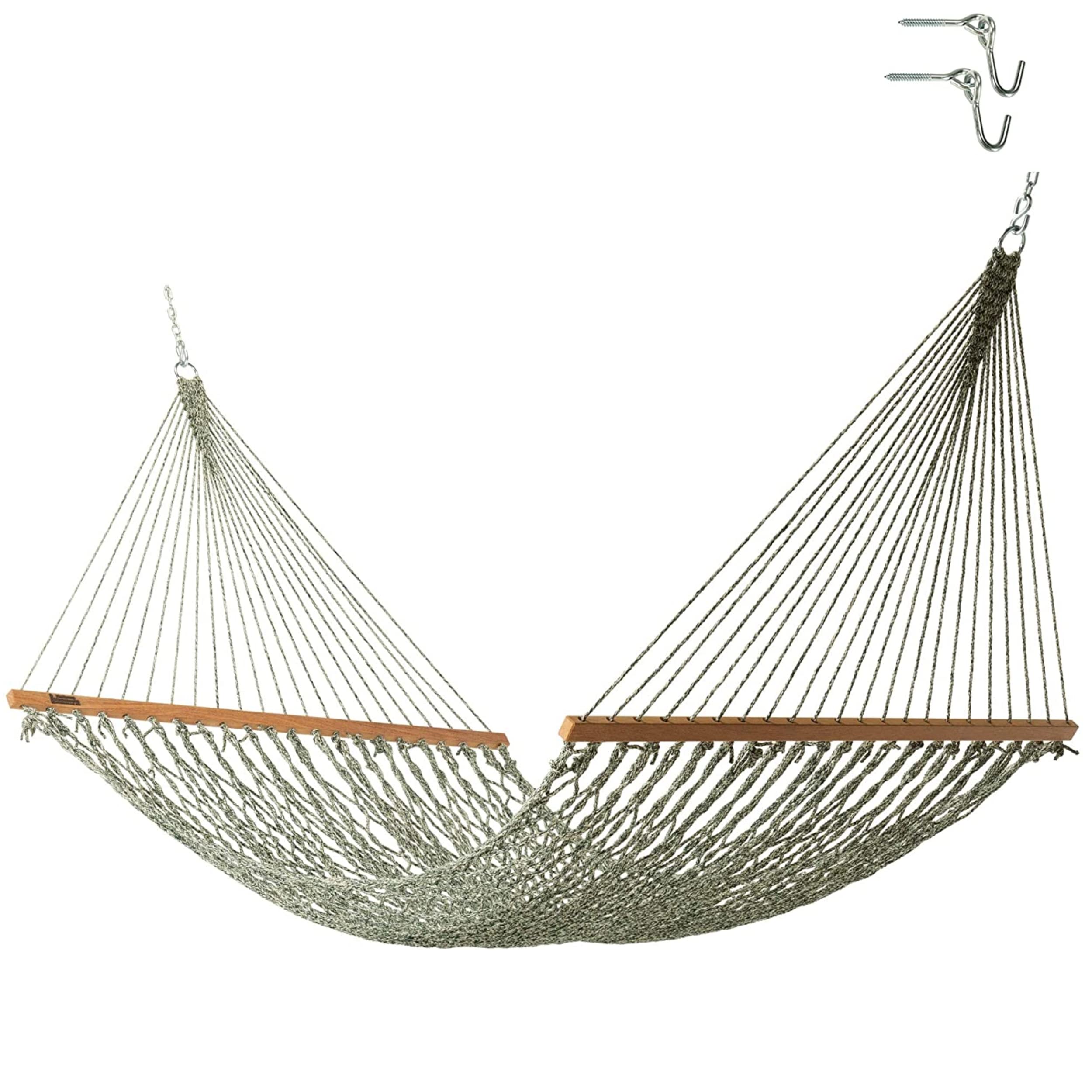 Premium Handwoven Hatteras Hammock - 11ft x 45in Green Oatmeal Tweed Rope Hammock with Free Extension Chains & Tree Hooks | 450 LB Capacity | USA Made Outdoor Hammock for Backyard, Camping & Beach Relaxation