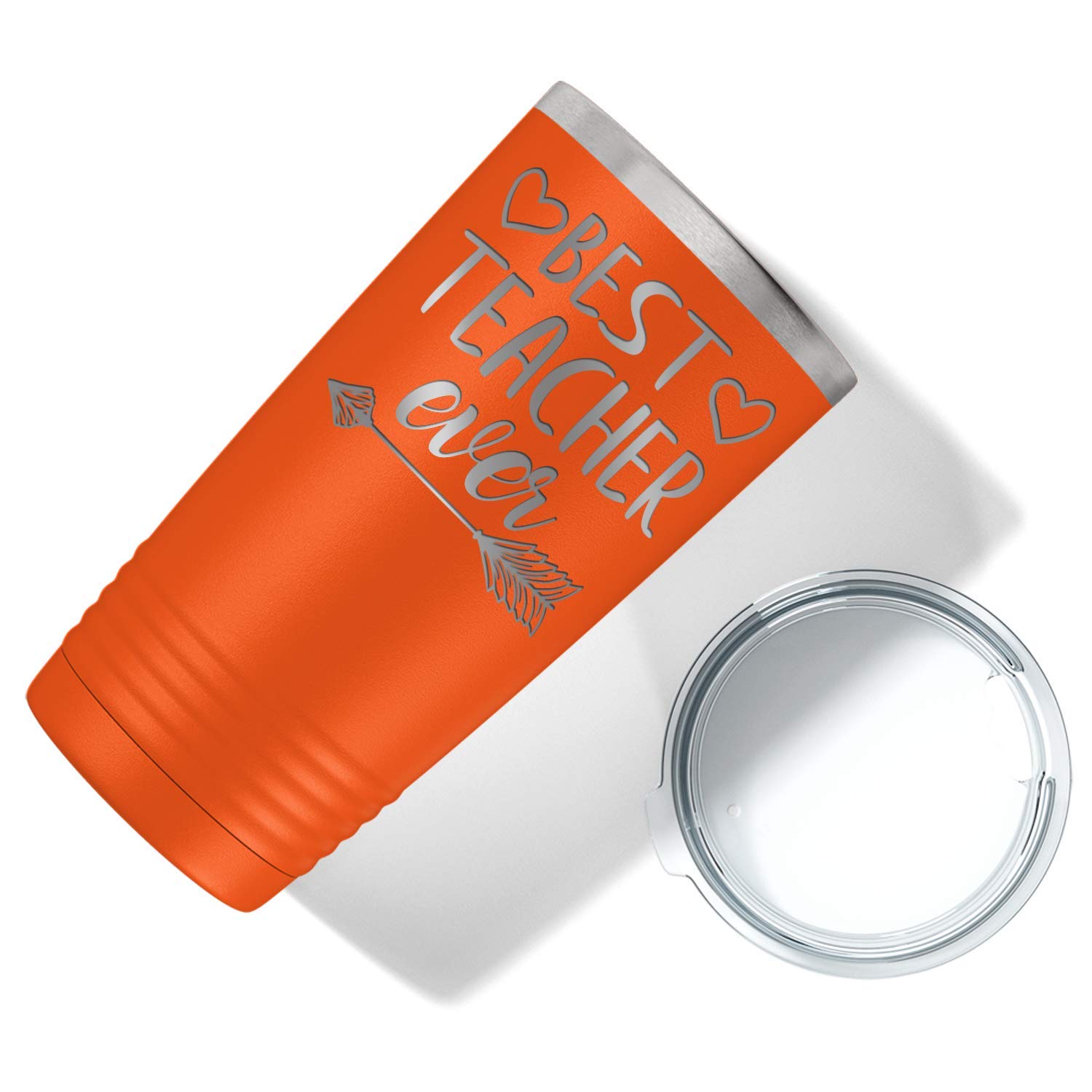 Best Teacher Ever Gift - 20 oz Orange Stainless Steel Tumbler with Lid & Straw | Insulated Travel Mug for Hot/Cold Drinks | Perfect for Classroom, Office, or Commuting