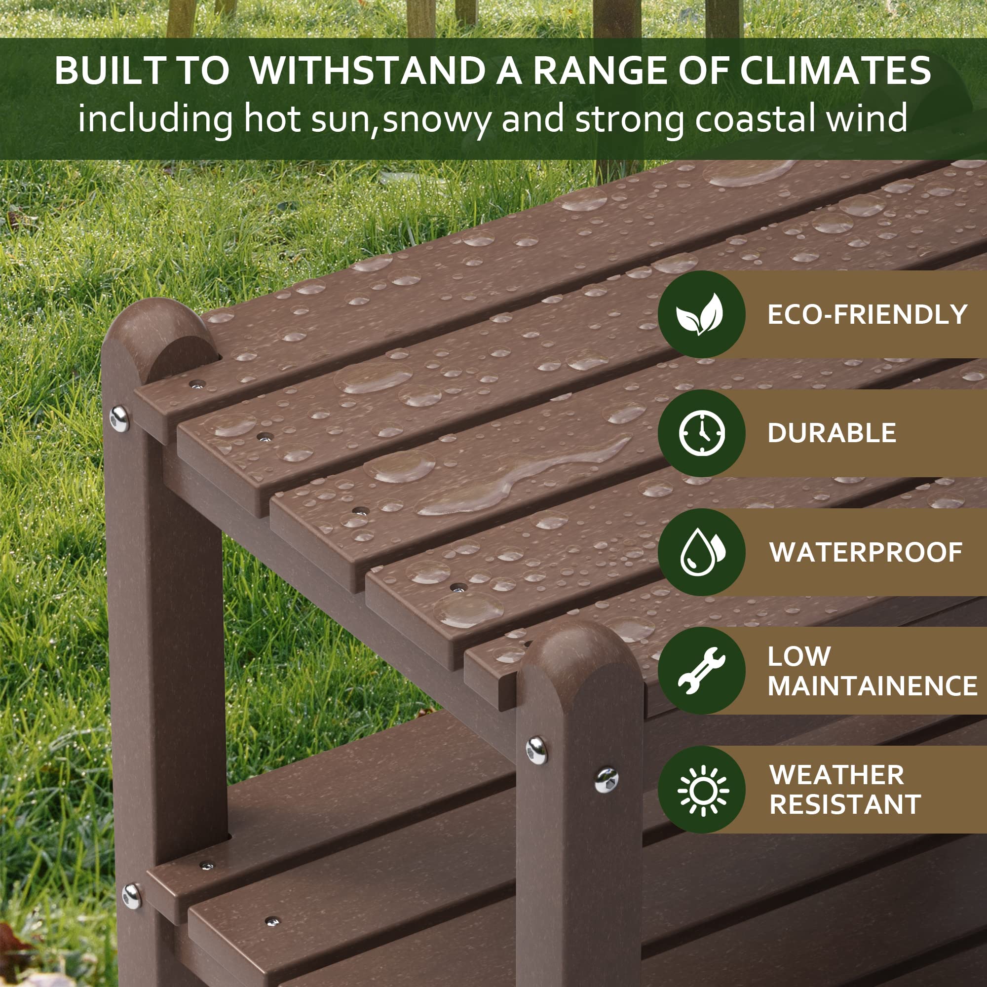 TORVA 2-Tier Outdoor Side Table - Weather-Resistant Adirondack End Table for Patio, Deck, Garden & Poolside - Easy Maintenance Rectangular Accent Table for Indoor/Outdoor Use - Perfect for Backyard, Porch & Outdoor Entertaining (Brown)