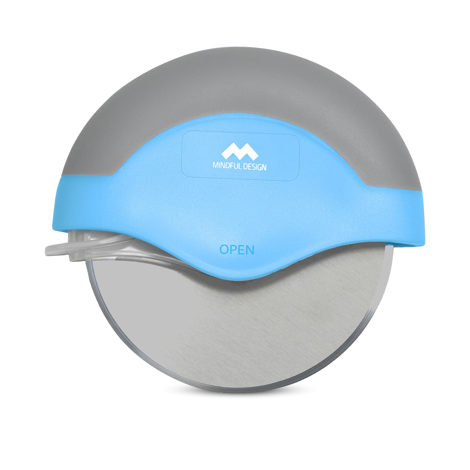 Mindful Design Ergonomic Pizza Cutter Wheel with Protective Blade Cover - Dishwasher Safe & Easy to Clean Stainless Steel Pizza Slicer (Blue) - Perfect for Home Kitchens, Pizza Parties & Restaurant Use