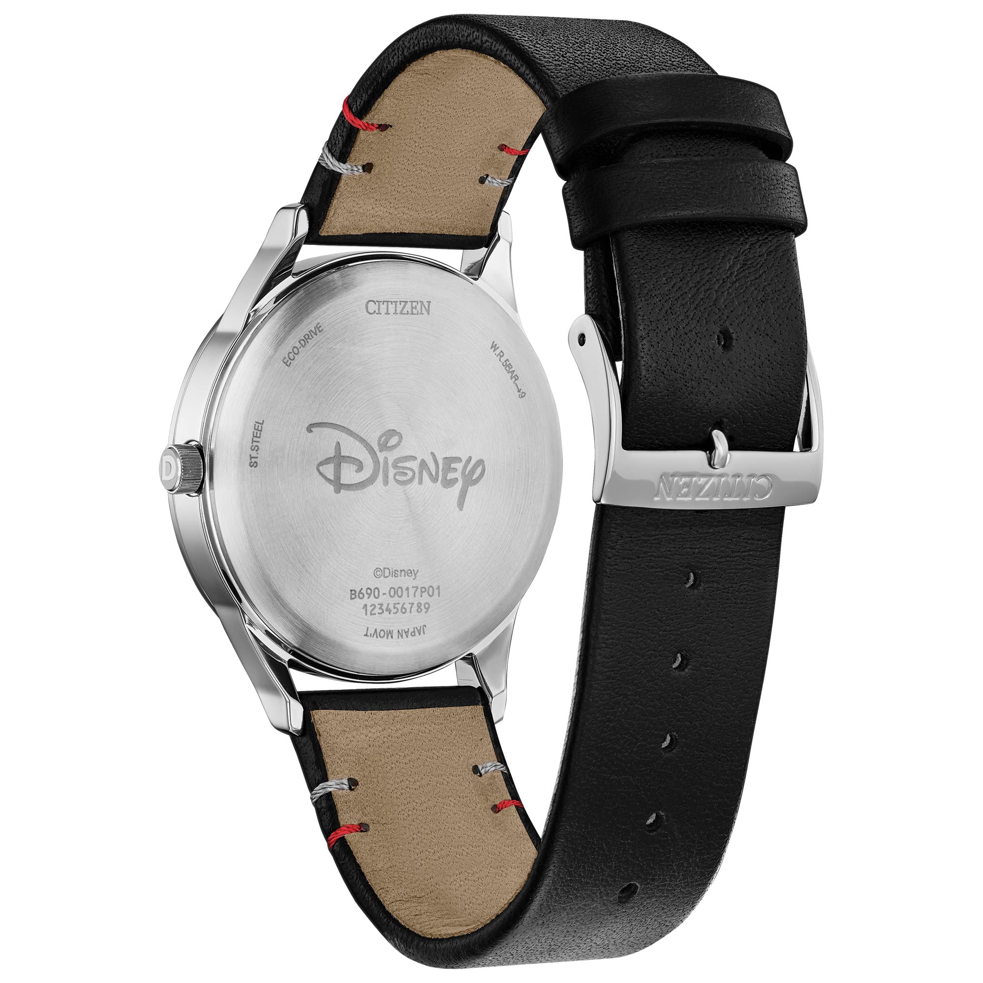 Citizen Eco-Drive Disney Mickey Mouse Unisex Watch - Stainless Steel Case with Genuine Leather Strap - Solar Powered, Water Resistant - Perfect for Disney Fans, Collectors & Everyday Wear