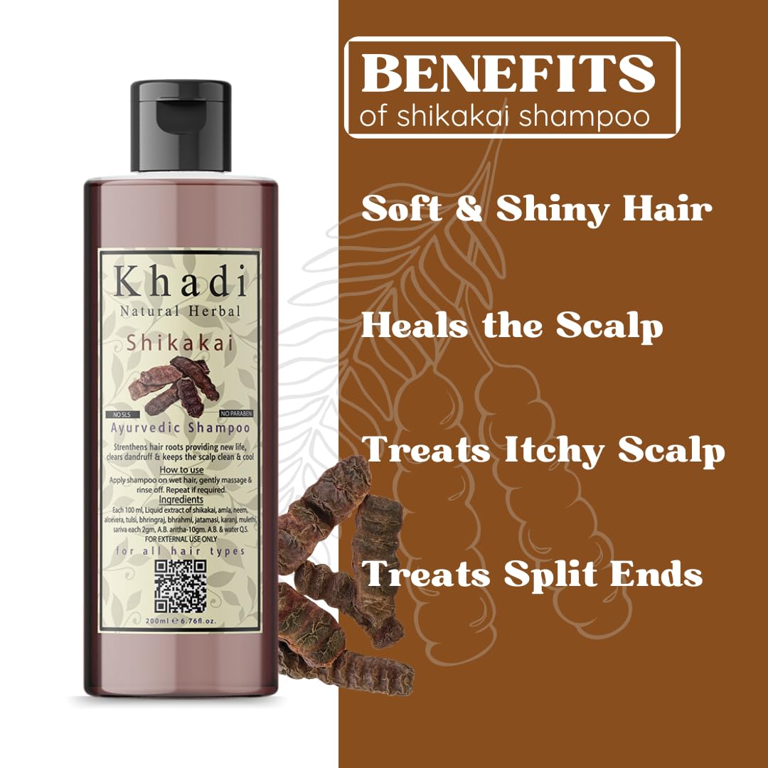 Khadi Natural Herbal Shikakai Shampoo 200ml - Ayurvedic Hair Care for Stronger, Healthier Hair - Perfect for Daily Use & Scalp Nourishment