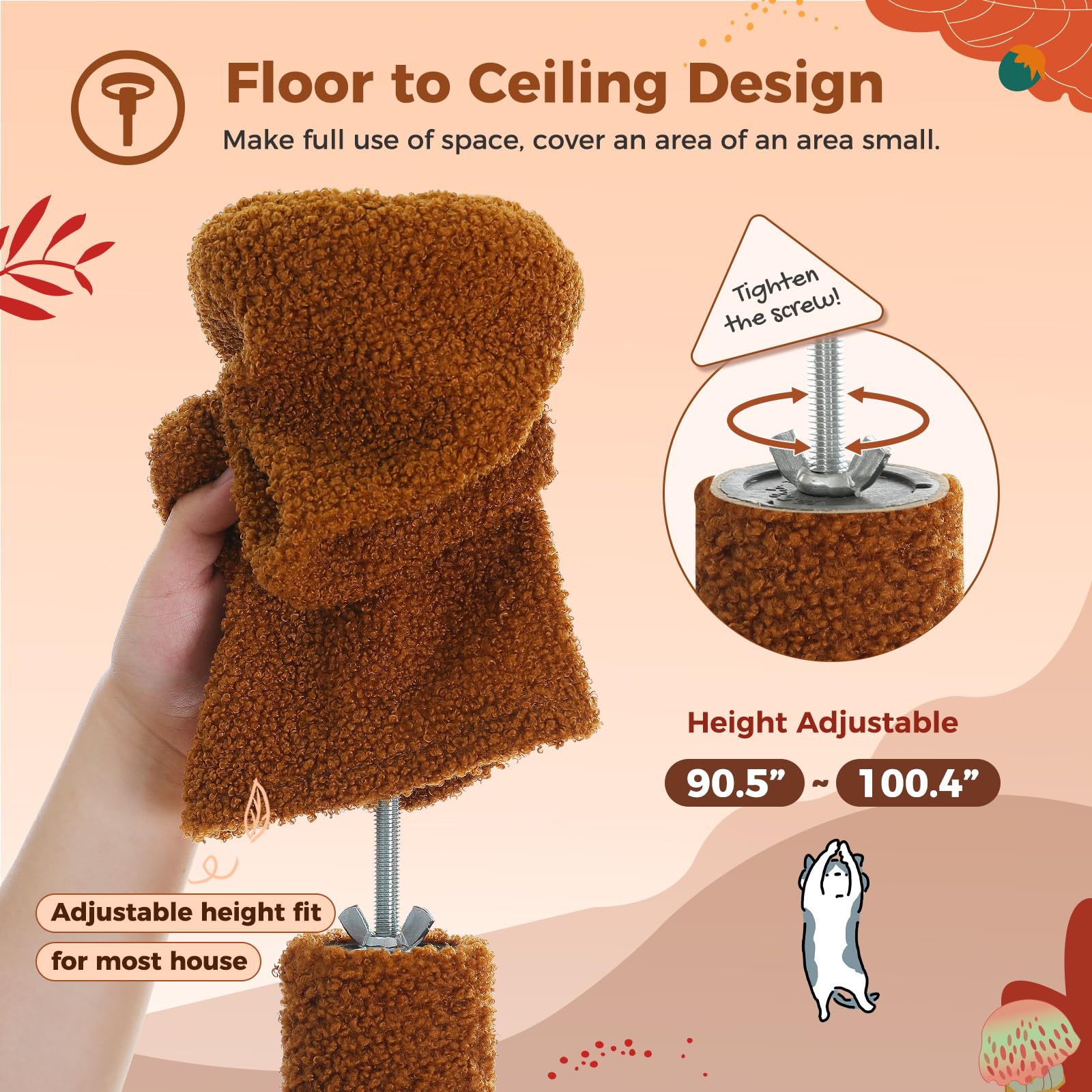 PEQULTI Adjustable Floor to Ceiling Cat Tree Tower (90.5