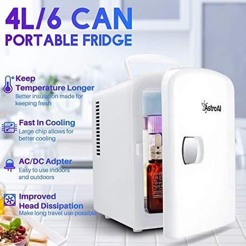 AstroAI 4L/6 Can Mini Fridge - Portable Thermoelectric Cooler & Warmer for Skincare, Food, Medicine - AC/DC Power for Home, Office, Dorm, Car & Travel - Compact White Mini Refrigerator for Cosmetics, Drinks & Snacks