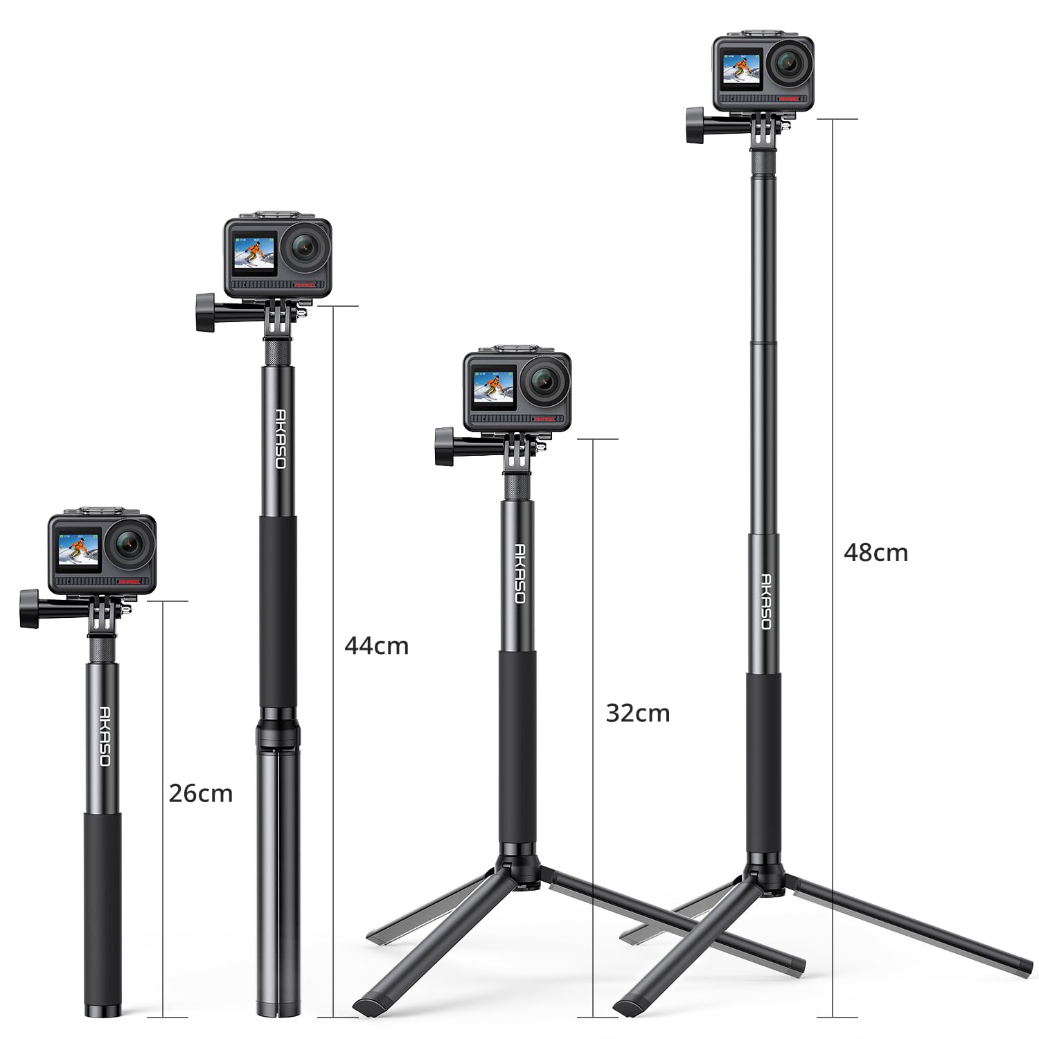 AKASO 1.2M Extendable Selfie Stick with Tripod Stand - Compatible with GoPro Hero 12/11/10/9/8/7/Max, DJI Osmo Action & AKASO Action Cameras - Perfect for Vlogging, Travel Adventures & Outdoor Sports Photography