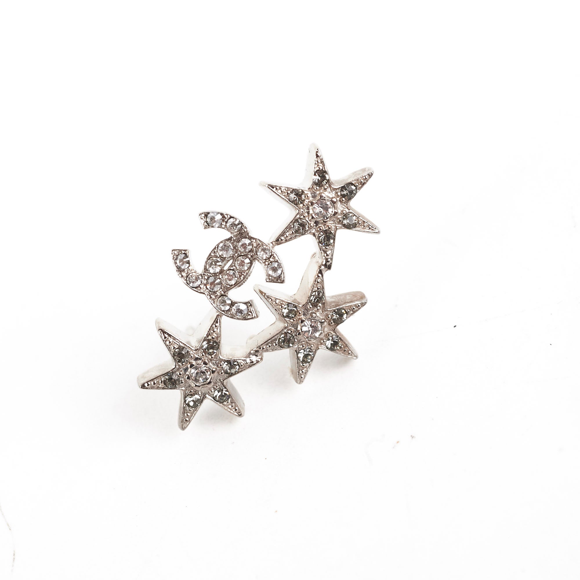 Chanel Star Logo Rhinestone Silver Earrings - Fashion Costume Jewelry for Women - Perfect for Parties, Weddings & Evening Events