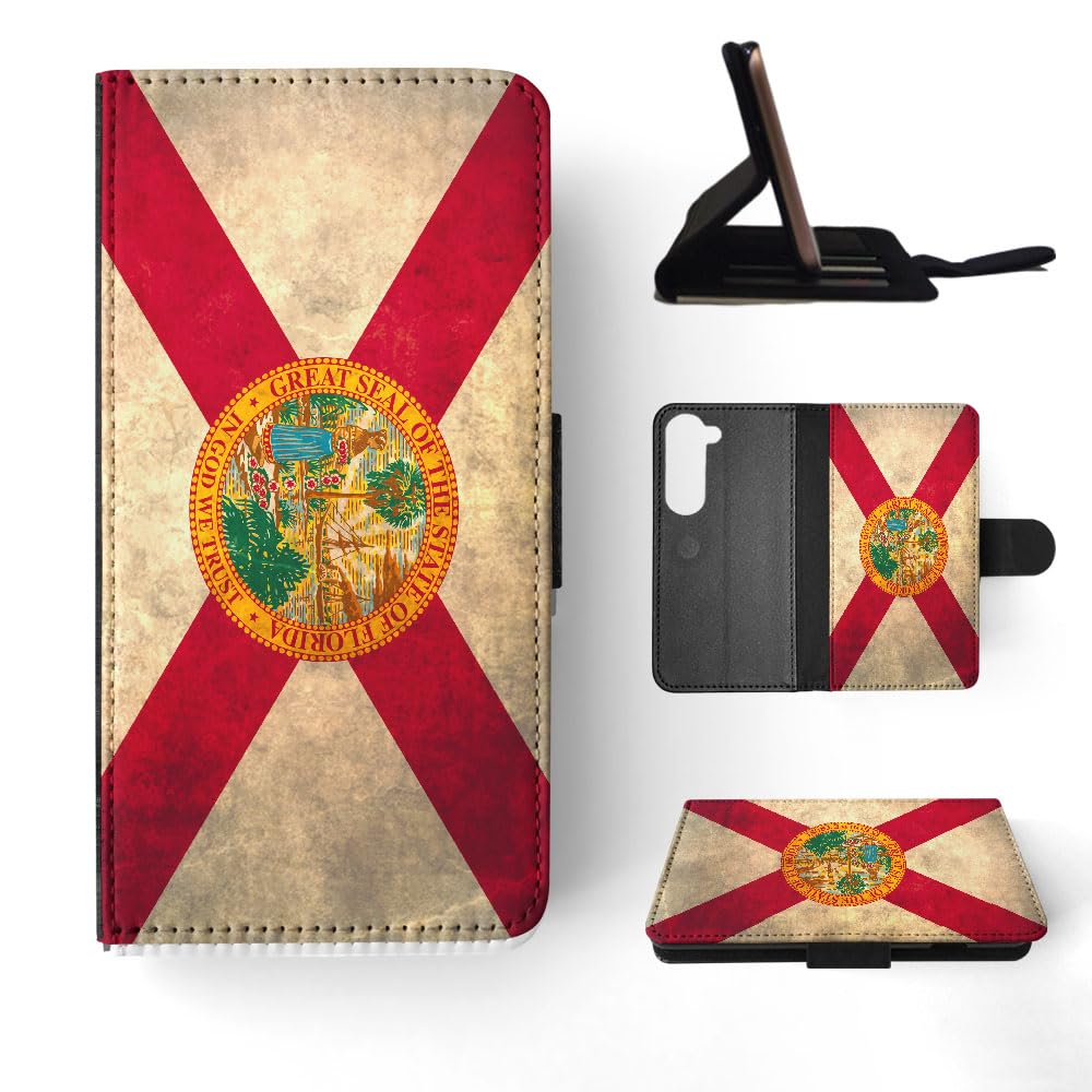 Florida USA Flag Flip Wallet Phone Case for Samsung Galaxy S23 - Stylish Protective Cover with Card Slots | Perfect for Travel, Shopping & Everyday Use