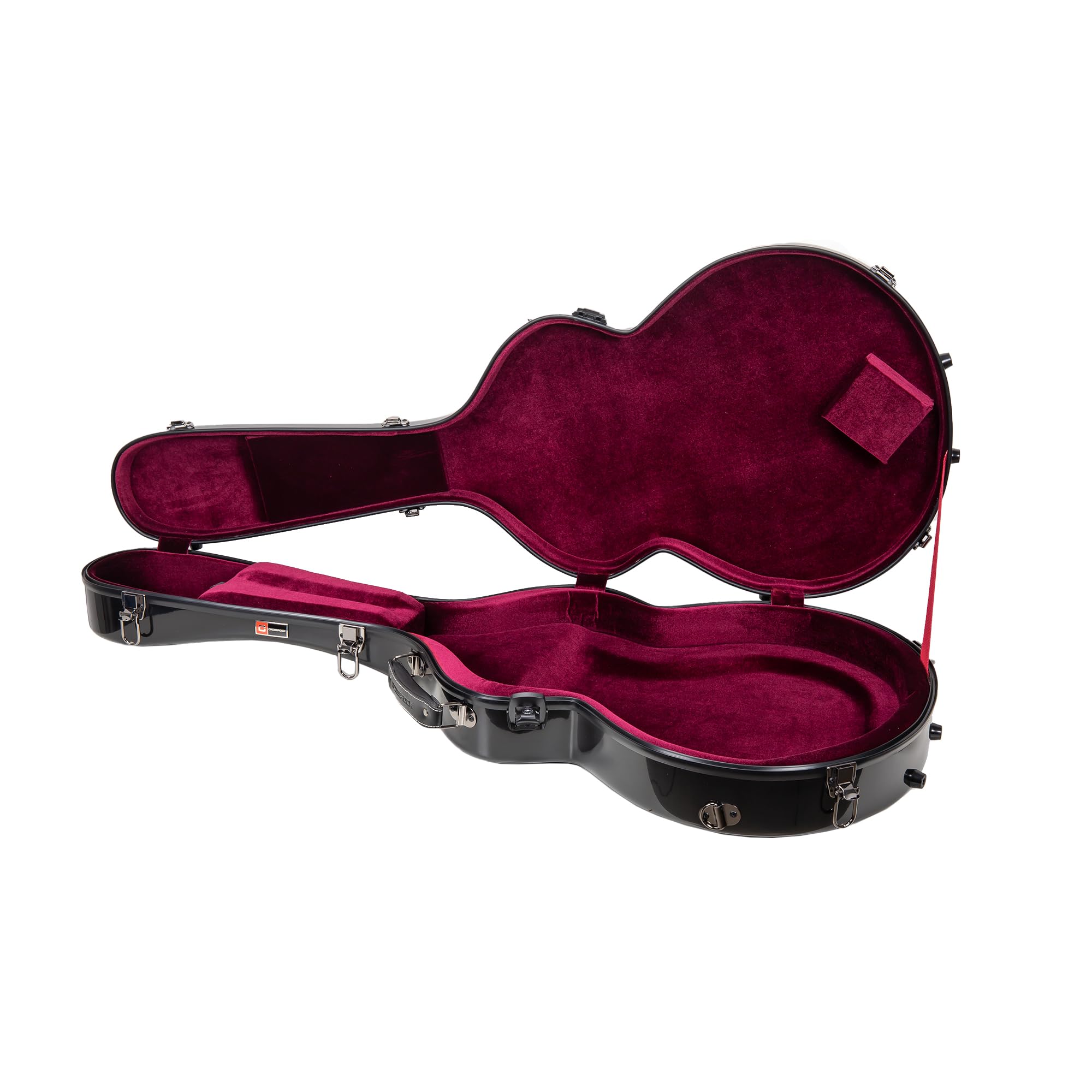 Crossrock Fiberglass Hard Shell Guitar Case with Backpack Straps - Durable Black 335 Style Electric Guitar Case for Travel & Stage Performances
