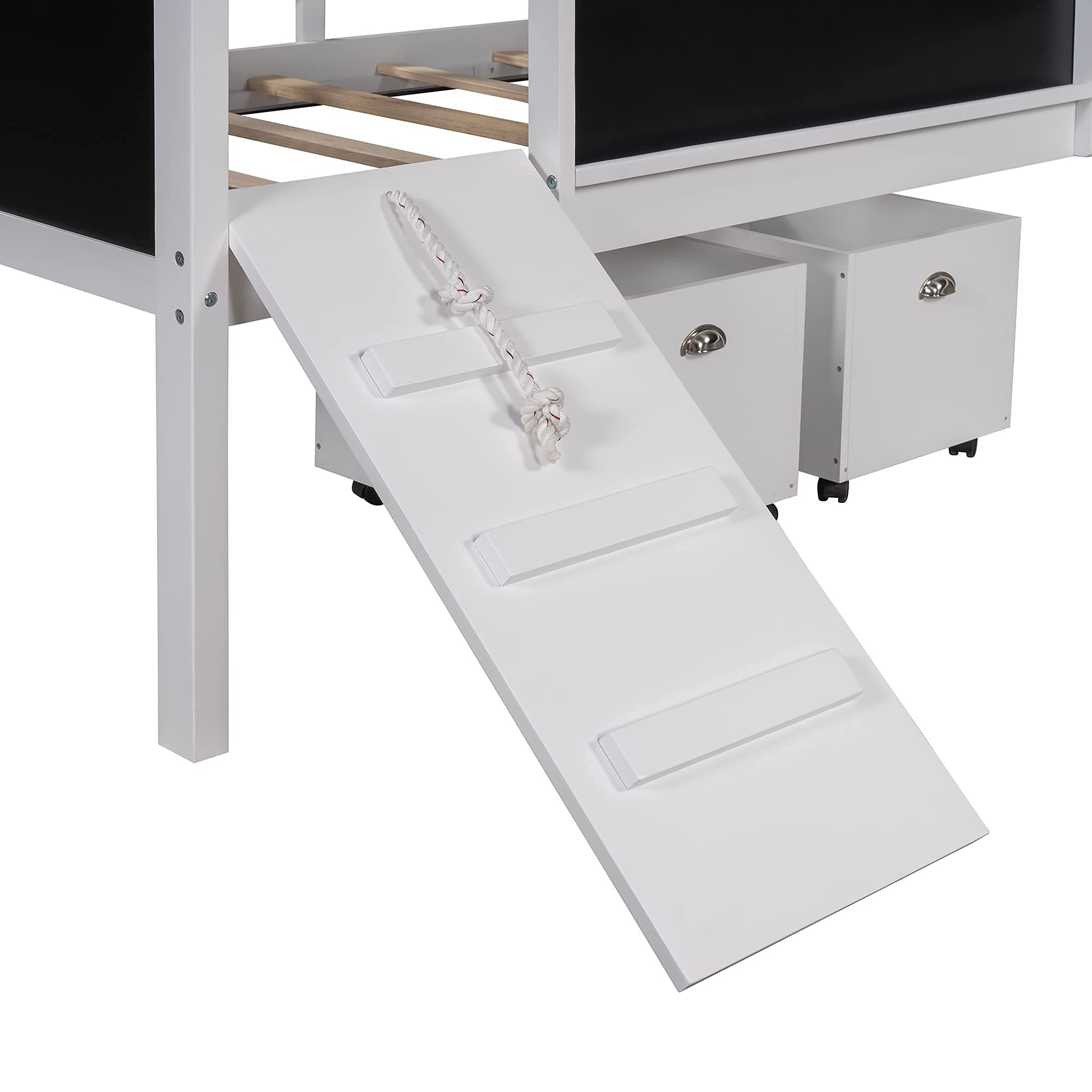 Twin Size Wooden Loft Bed with Storage Boxes, Climbing Frame, Slide & Safety Guardrails - Space Saving Kids Bedroom Furniture for Small Rooms (White) - Perfect for Playrooms, Dorm Rooms & Tiny Homes