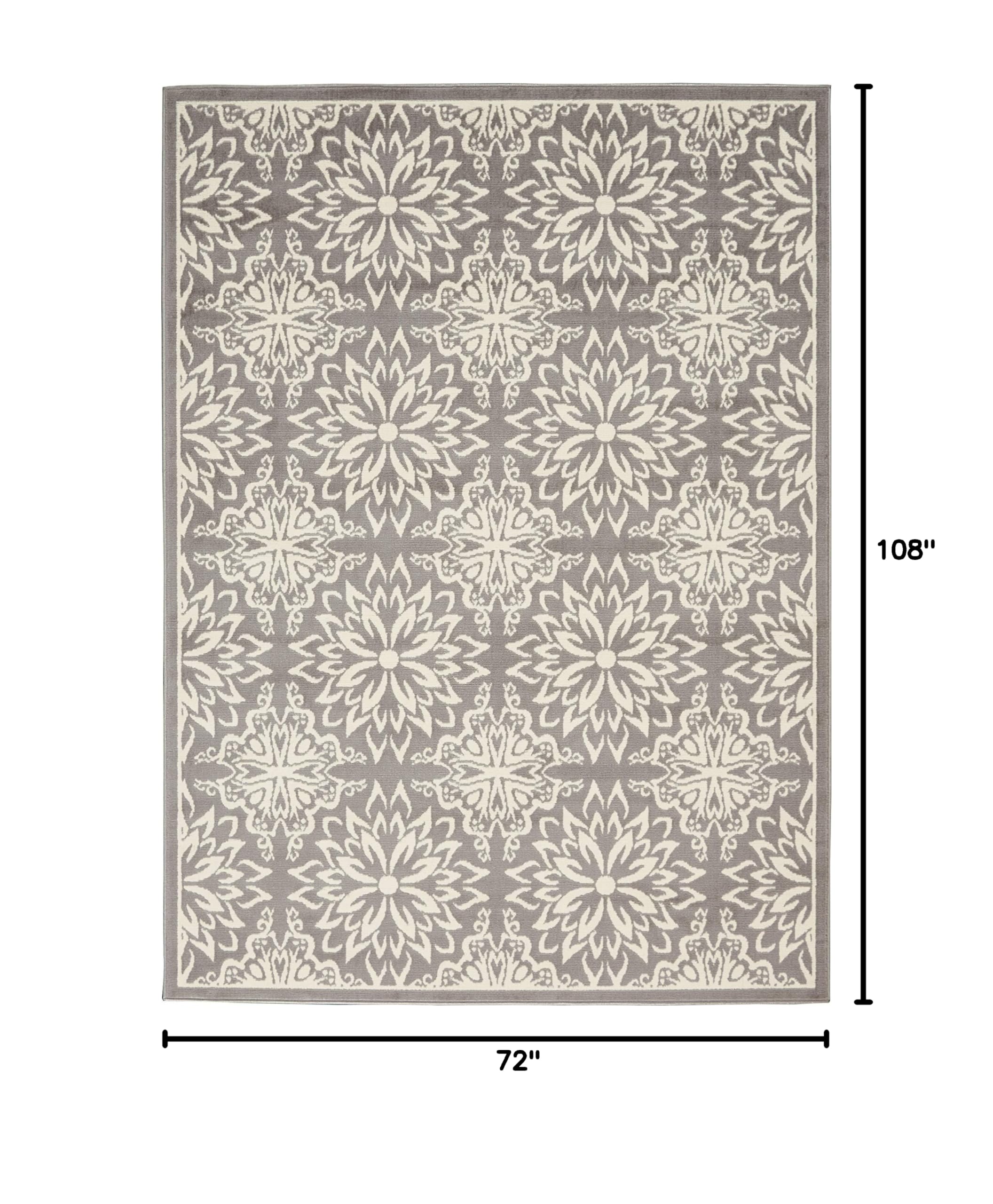 Nourison Jubilant Floral Ivory/Grey 6' x 9' Area Rug - Easy Cleaning, Non-Shedding, Stain Resistant for Bedroom, Living Room, Dining Room & Kitchen | Perfect for Home Decor, Family Gatherings & Pet-Friendly Spaces (6x9)