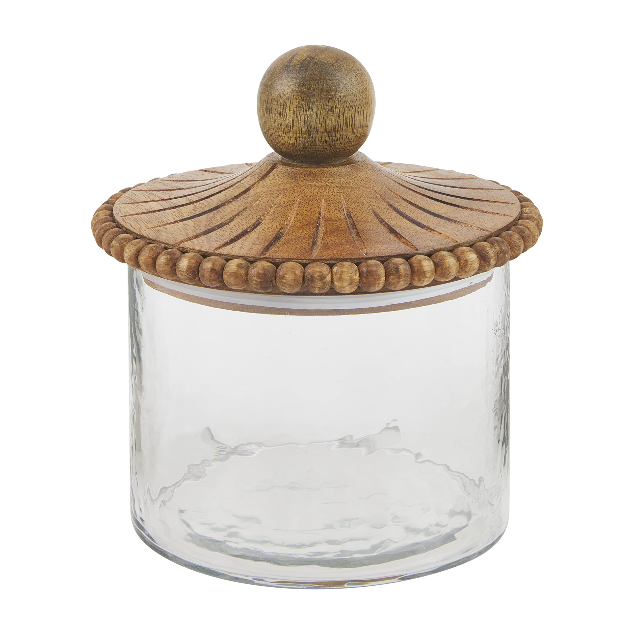 Elegant Mud Pie Glass & Brown Beaded Canister Set - 3 Piece Kitchen Storage Containers for Sugar, Flour & Coffee | Perfect for Pantry Organization & Farmhouse Decor