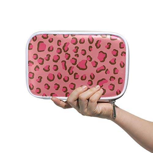 ILEEY Pink Leopard Print Pencil Case & Makeup Bag - Large Capacity Cosmetic Organizer for School, Travel & Daily Use - Perfect for Students, Professionals & Beauty Enthusiasts