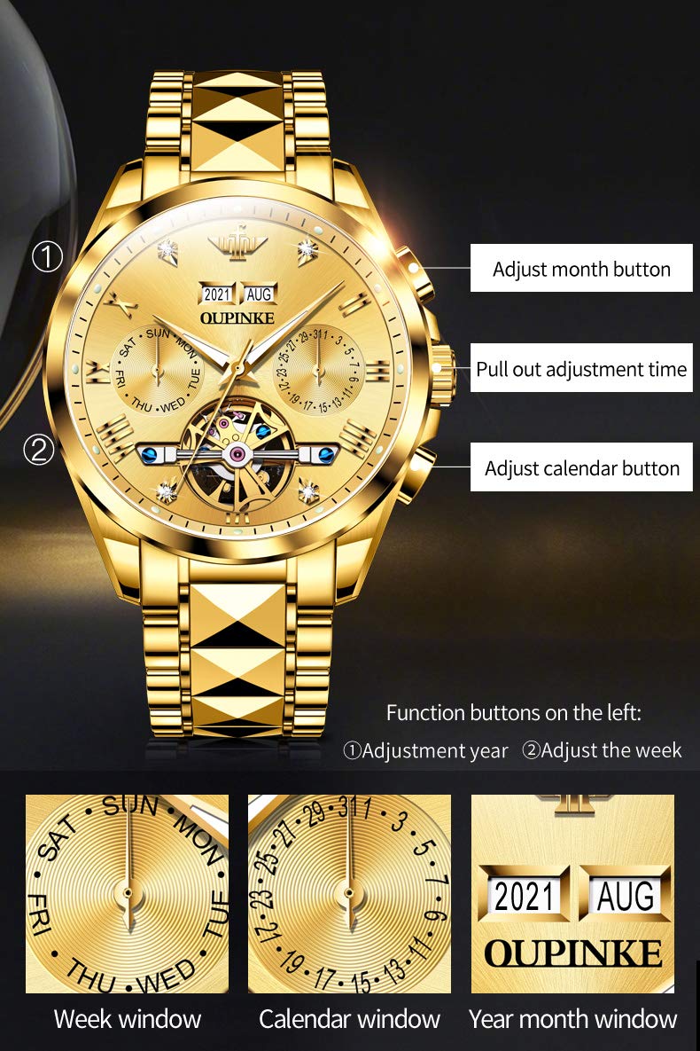Luxury Men's Automatic Skeleton Watch with Diamond & Sapphire Crystal - Self-Winding Dress Watch in Tungsten Steel - Perfect for Business, Formal Events & Gifts
