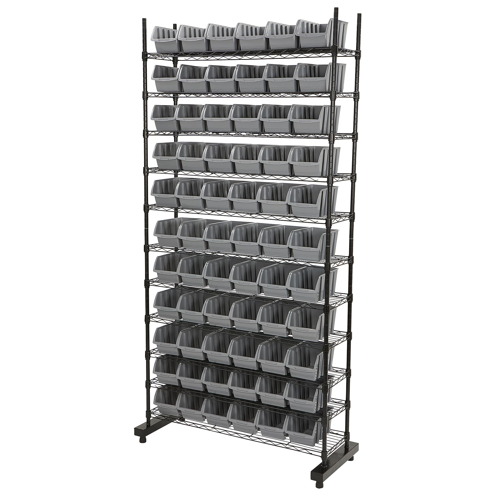 Strongway Heavy Duty Wire Shelving Rack - 12-Tier Single-Sided Storage Shelf with Bins, Grey - Perfect for Garage Organization, Pantry Storage & Commercial Use