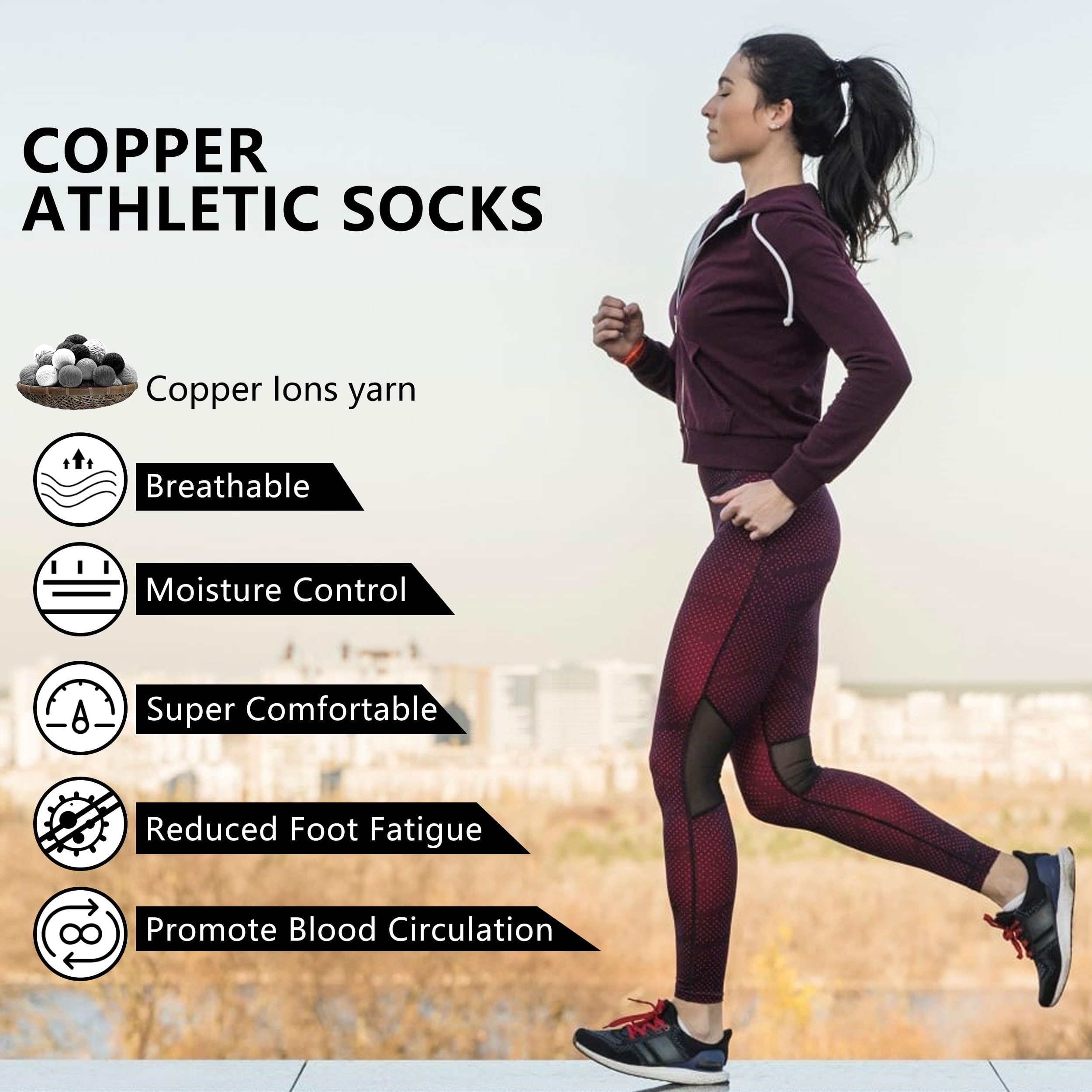 Breathable Unisex Copper Infused Socks with Cushioned Sole & Arch Support - Athletic Ankle Socks for Running, Basketball, Cycling & Sports - Perfect for Workouts, Gym & Everyday Comfort