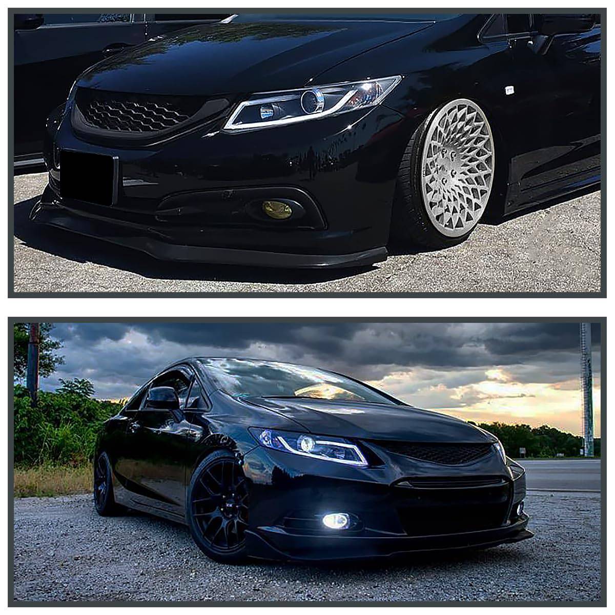 2012-2015 Honda Civic LED Projector Headlights with Halo & LED Bar - Glossy Black Housing & Smoke Lens - Upgrade for Civic Coupe/Sedan - Perfect for Night Driving & Car Customization