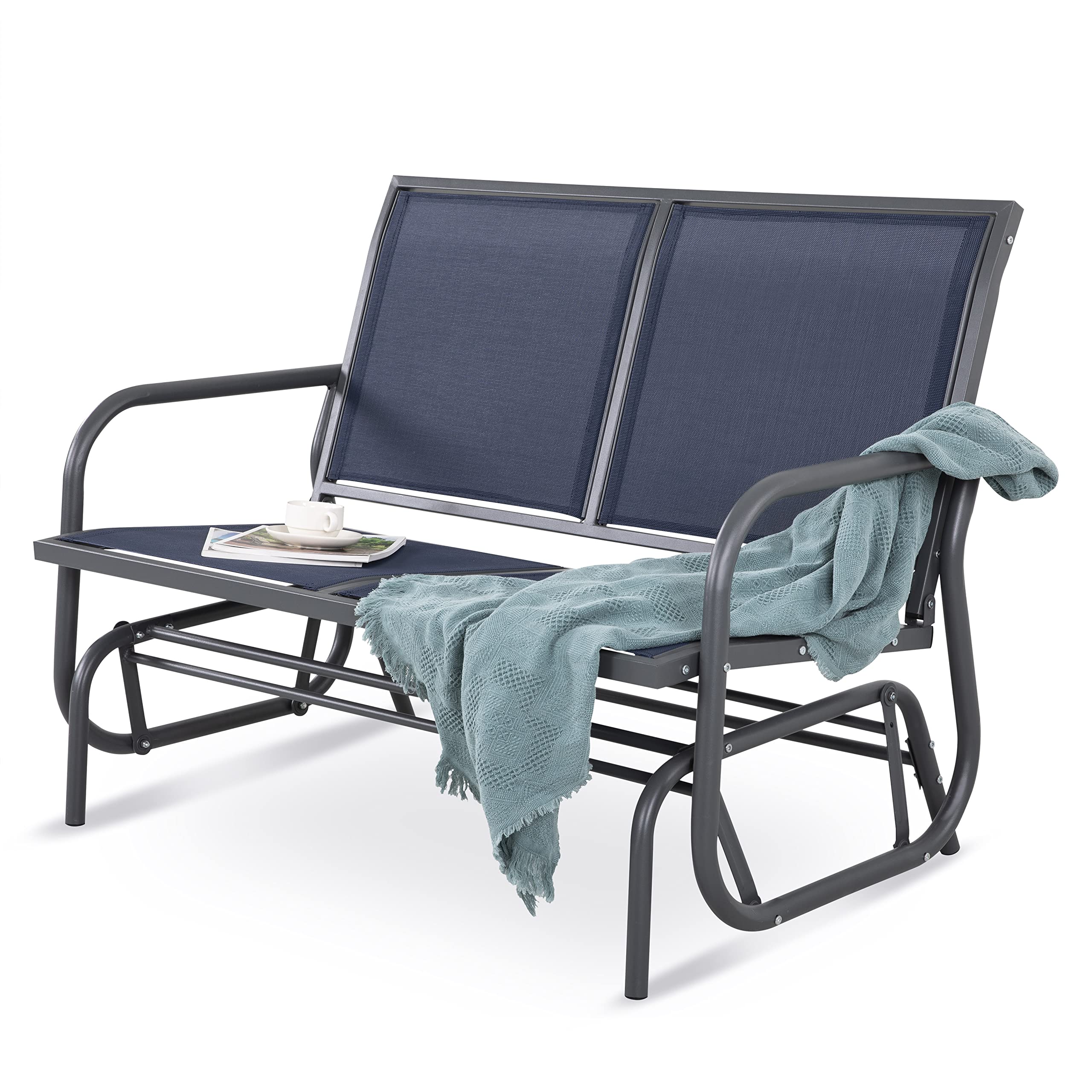 Nuu Garden 2-Seat Outdoor Glider Bench - Powder Coated Steel Frame Patio Swing Chair with Breathable Fabric - Weather-Resistant Blue Loveseat for Backyard, Garden, and Porch Relaxation