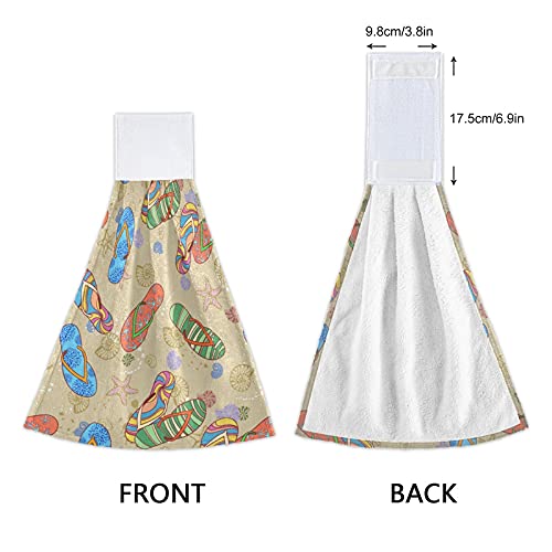 2 Pack Soft Microfiber Beach Hanging Kitchen Towels with Loop - Starfish & Seashell Design, Absorbent Coral Velvet Dish Towels for Bathroom, Kitchen, Summer Decor - Perfect as Hand Towels, Washcloths, and Decorative Tie Towels for Coastal Homes