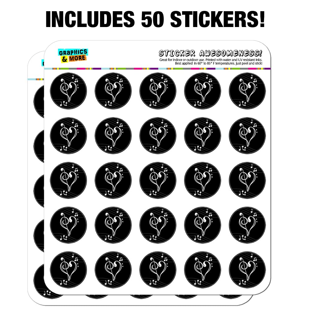 Treble Bass Clef Heart Music Stickers - Black Planner Calendar Scrapbooking Supplies for DIY Crafting, Journaling & Bullet Journal Decoration - Perfect for Music Lovers & Stationery Enthusiasts