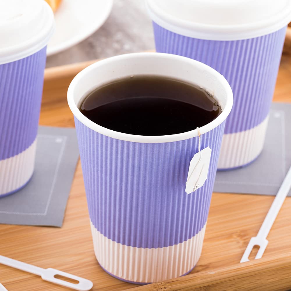 12oz Disposable Paper Coffee Cups (25 Pack) - Leakproof & Insulated Ripple Wall Hot Cups, Recyclable Light Purple - Perfect for Coffee Shops, Offices & Catering Events - Lids Sold Separately