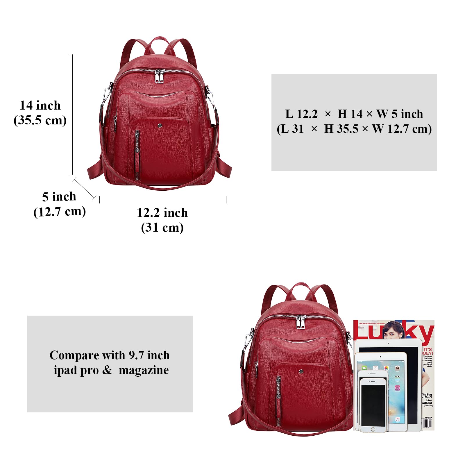 ALTOSY Genuine Leather Backpack for Women - Stylish Shoulder Bag & Casual Daypack - Medium Size Laptop Backpack - Perfect for Work, Travel & College