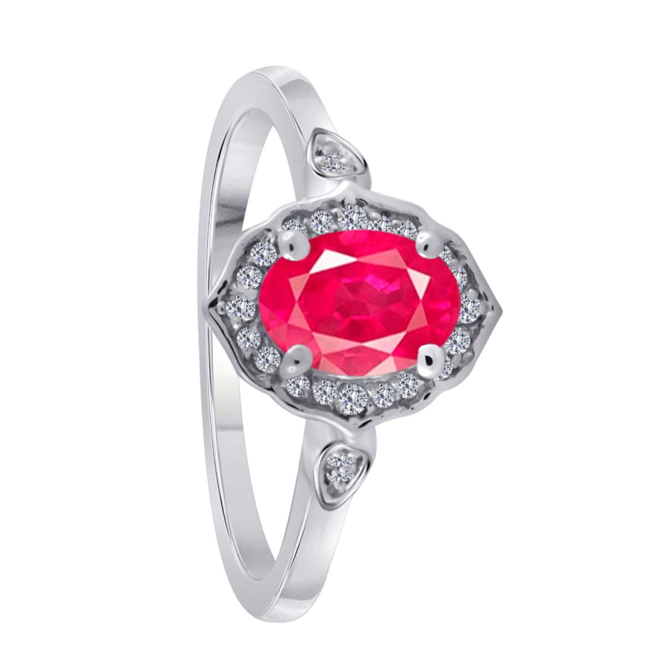 0.85 Carat Oval Created Ruby & Diamond Ring in 10K Rose/White/Yellow Gold - Elegant Valentine's Day Gift for Her, Anniversary Jewelry, Engagement Ring Alternative, Wedding Band for Women