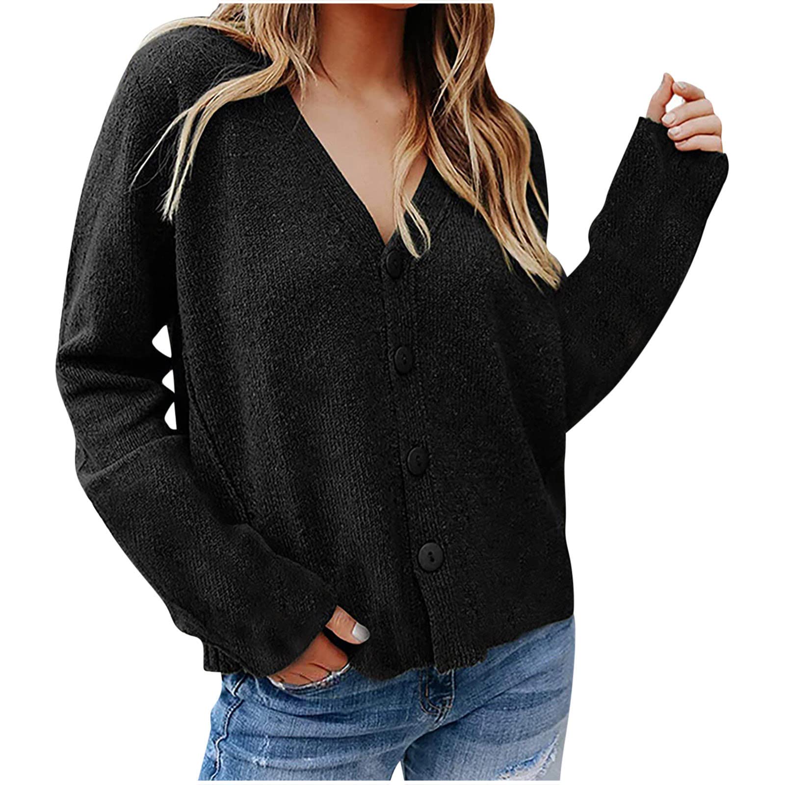 Women's V-Neck Knit Sweater - Casual Long Sleeve Pullover for Everyday Wear