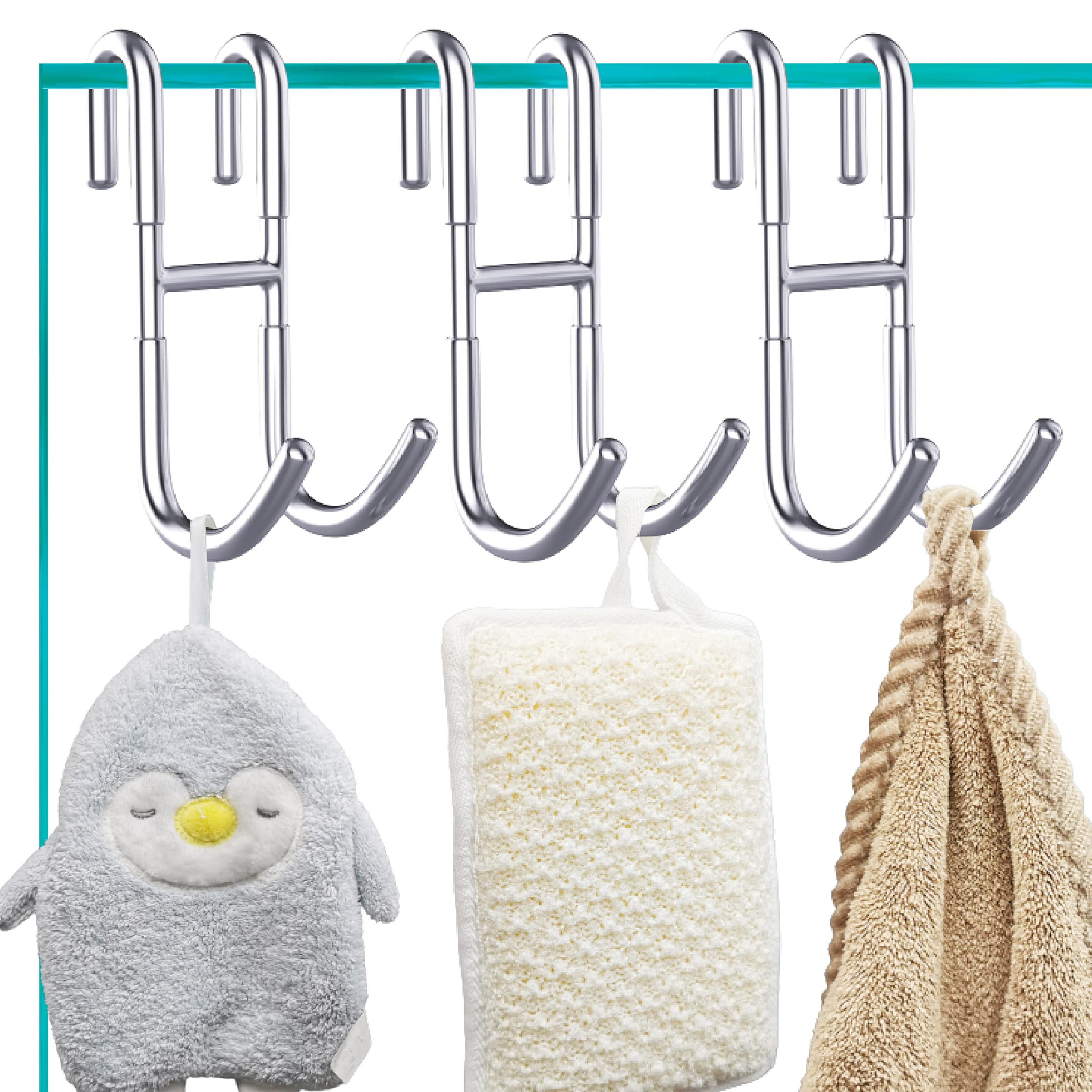NACETURE 3-Pack Stainless Steel Over Shower Door Hooks - No Drill Towel Hanger for Bathroom, Shower Squeegee Rack & Robe Hook - Perfect for Frameless Glass Doors (Clear) - Organize Your Shower Space with These Durable Hooks for Towels, Robes & Cleaning Tools