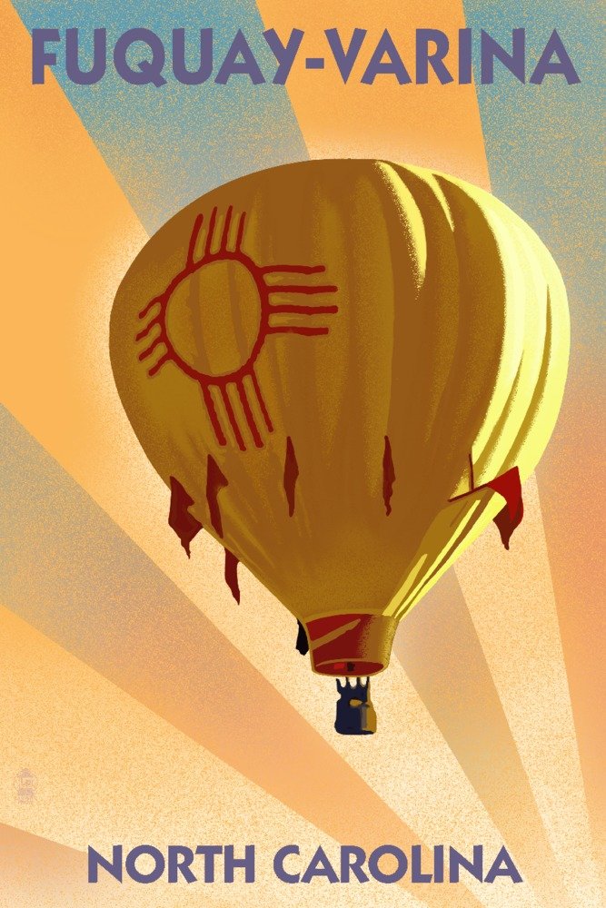 Lantern Press Fuquay-Varina North Carolina Hot Air Balloon Lithography Art - 24x36 Wrapped Canvas Wall Decor for Living Room, Bedroom & Office