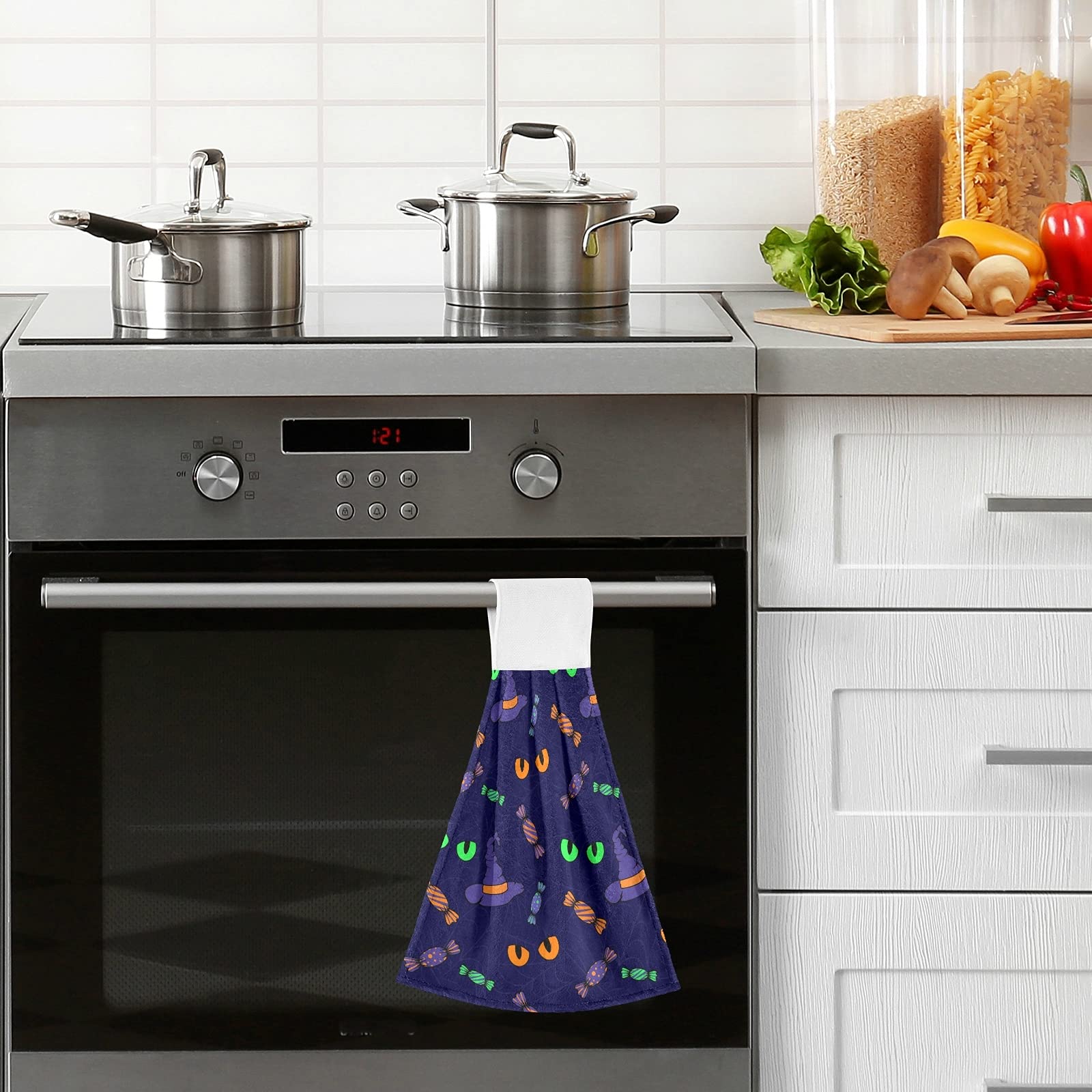 Halloween Cat Print Kitchen Hand Towels - 2 Pack Fast Drying, Absorbent & Soft Hanging Towels for Kitchen, Bathroom & Party Decor - Perfect for Halloween, Thanksgiving & Christmas Home Decor