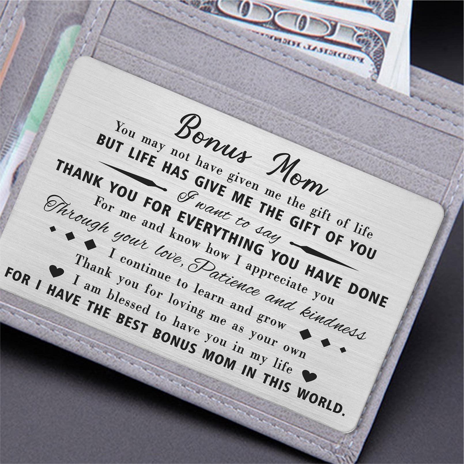 Personalized Stepmom Gifts - Bonus Mom Birthday Wallet Card from Daughter or Son | Thoughtful Stepmother Present for Women | Perfect for Mother's Day, Christmas & Special Occasions
