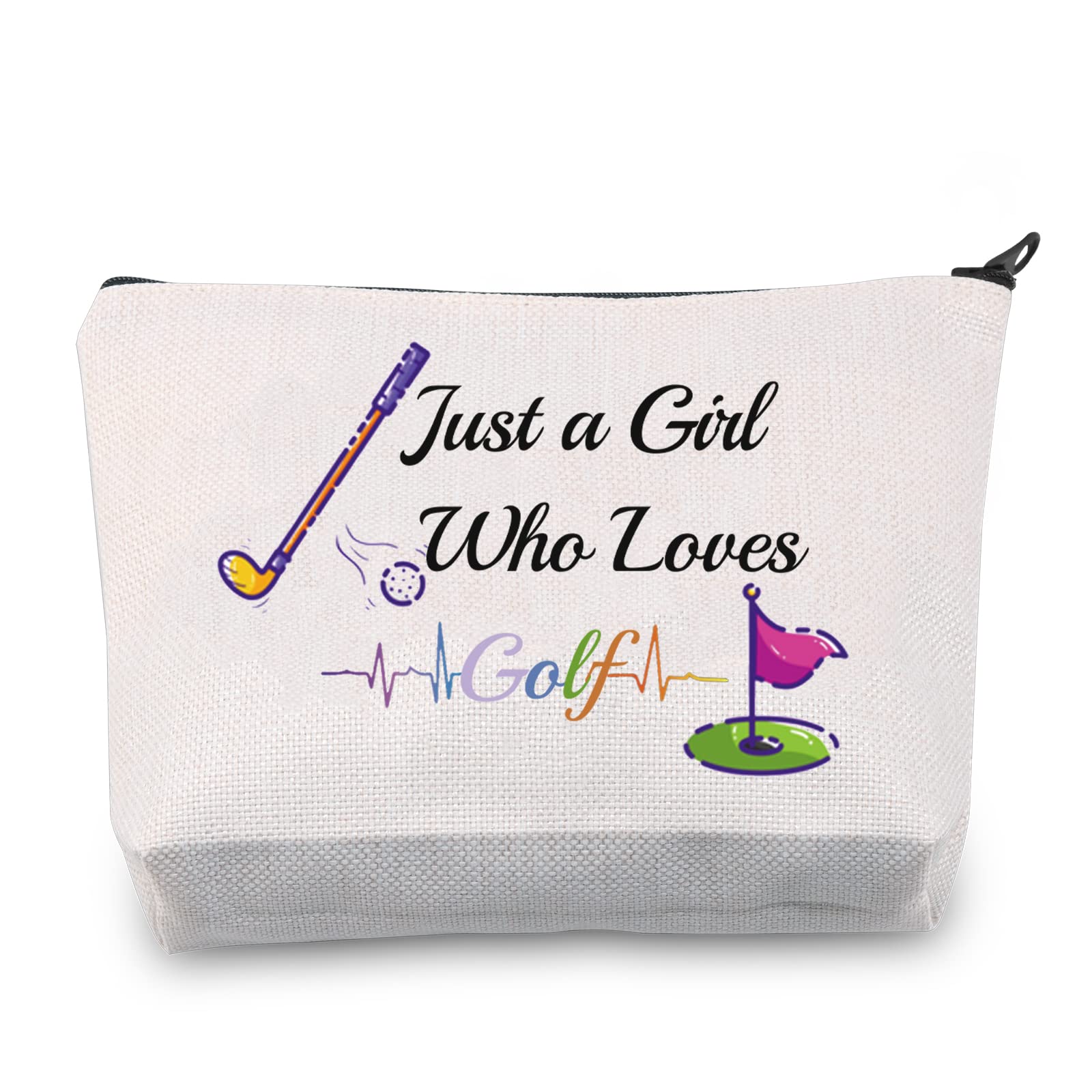 Just a Girl Who Loves Golf Cosmetic Makeup Bag - Golf Lovers Gift for Women - Waterproof Travel Toiletry Organizer Case - Perfect Golf Player Accessories & Golfer Gifts for Tournaments, Travel, and Gym