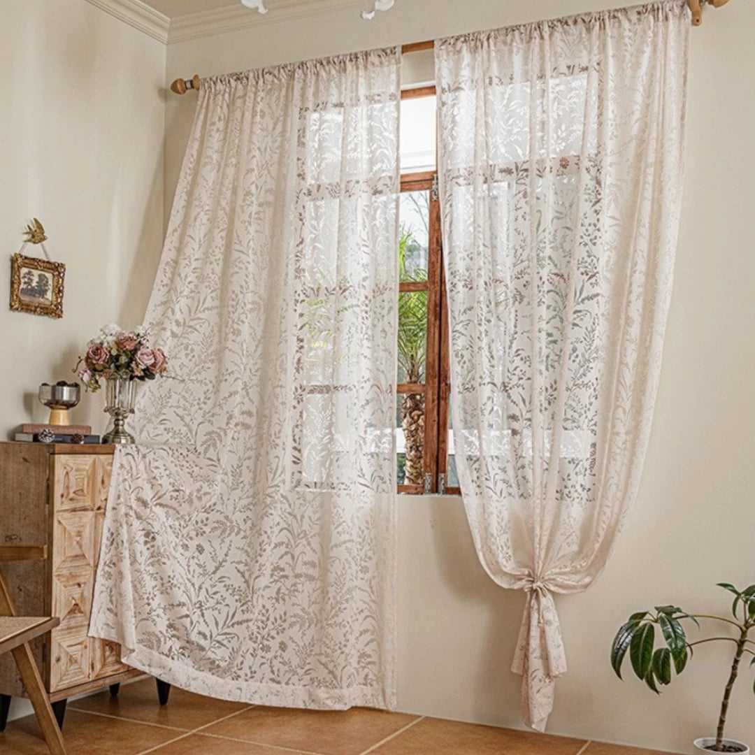 Miriam Delicate Botanical Semi-Sheer Custom Curtains for Living Room & Bedroom - Floral Sheer Window Drapes with Nature-Inspired Design for Home Decor