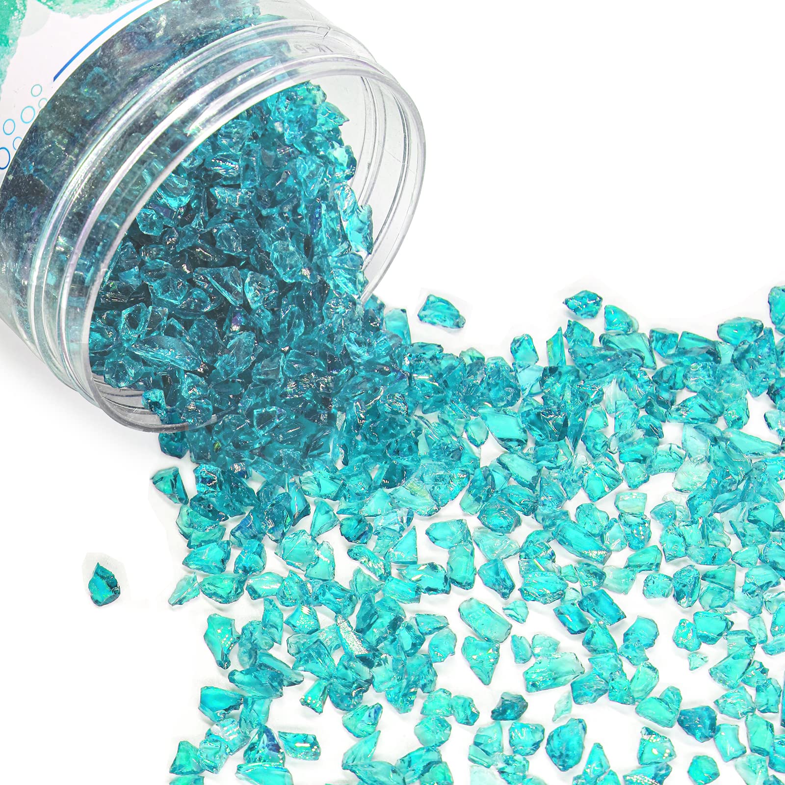 Crushed Glass for Resin Art & DIY Crafts - 3-6mm Turquoise Glass Pieces, Vase Filler, Home Decor (1.5lb) - Perfect for Epoxy Projects, Jewelry Making & Wedding Centerpieces