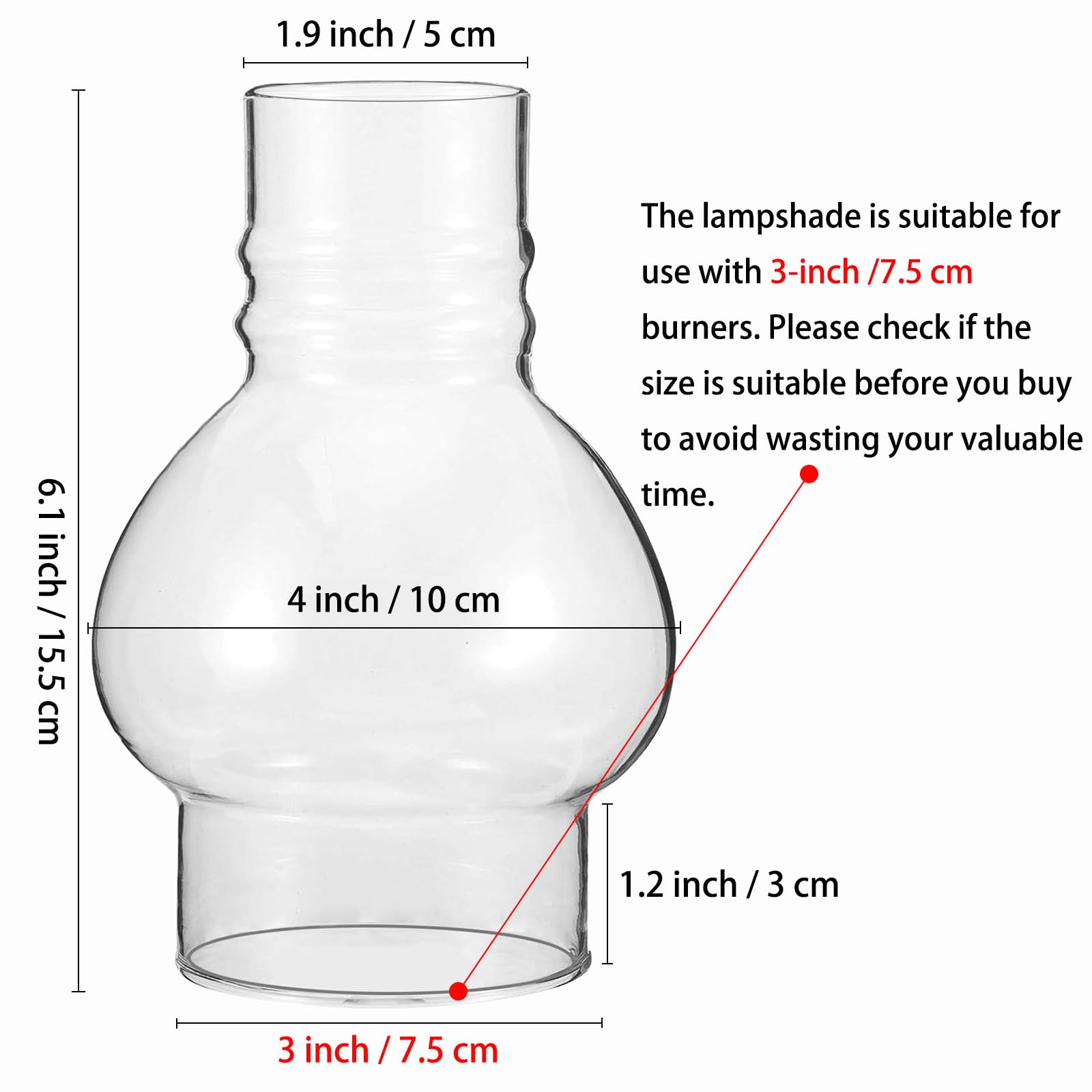 3 Inch Base 6.25 Inch Height Oil Lamp Chimney - Clear Glass Replacement for Kerosene & Hurricane Lamps - Perfect for Home Decor, Emergency Lighting & Outdoor Camping