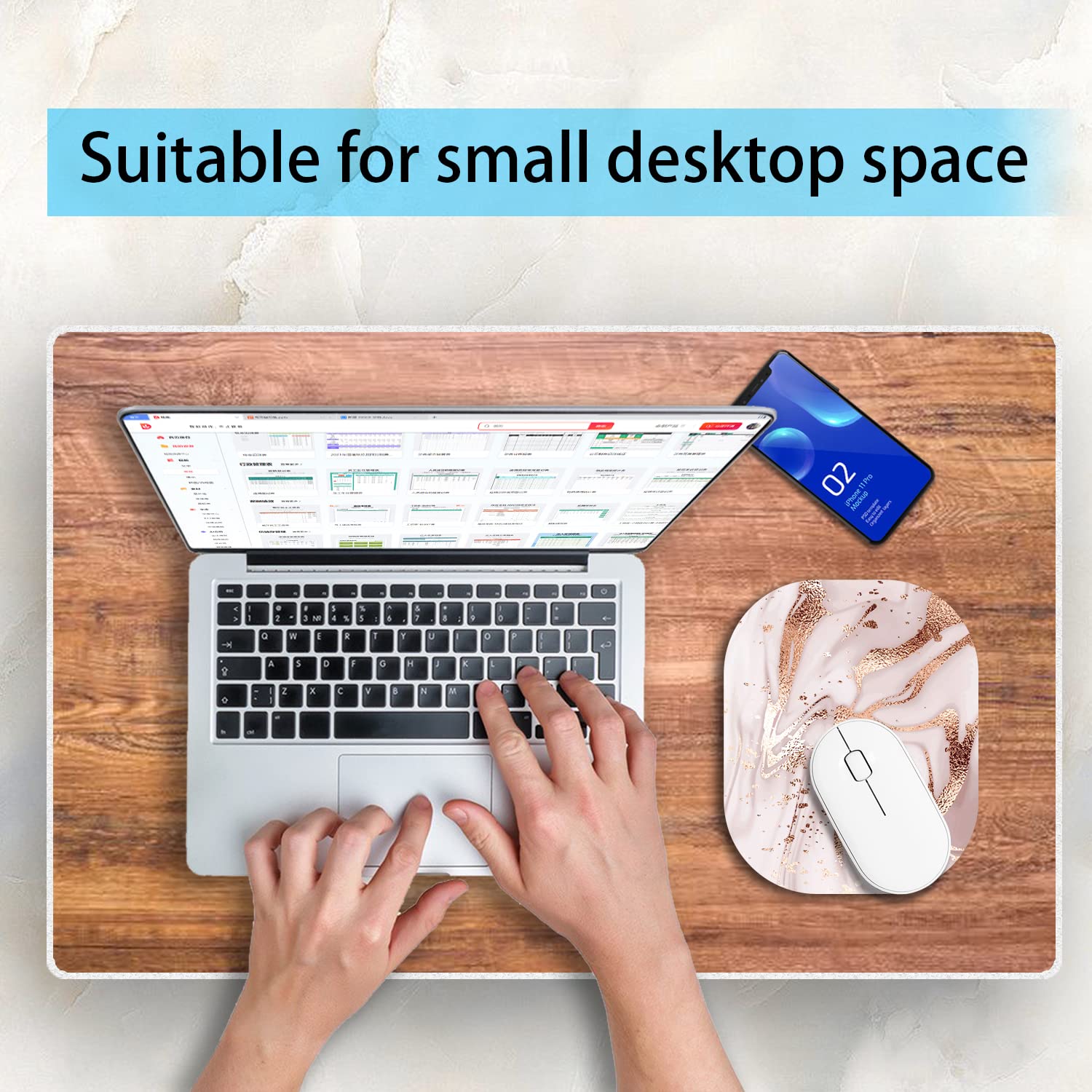 Premium Mini Mouse Pad 6x7 Inch - Non-Slip Rubber Base, Waterproof Desk Mat for Laptop, Wireless Mouse & Keyboard Tray - Home Office & Travel Essential - Gold Marble Design for Stylish Workspaces
