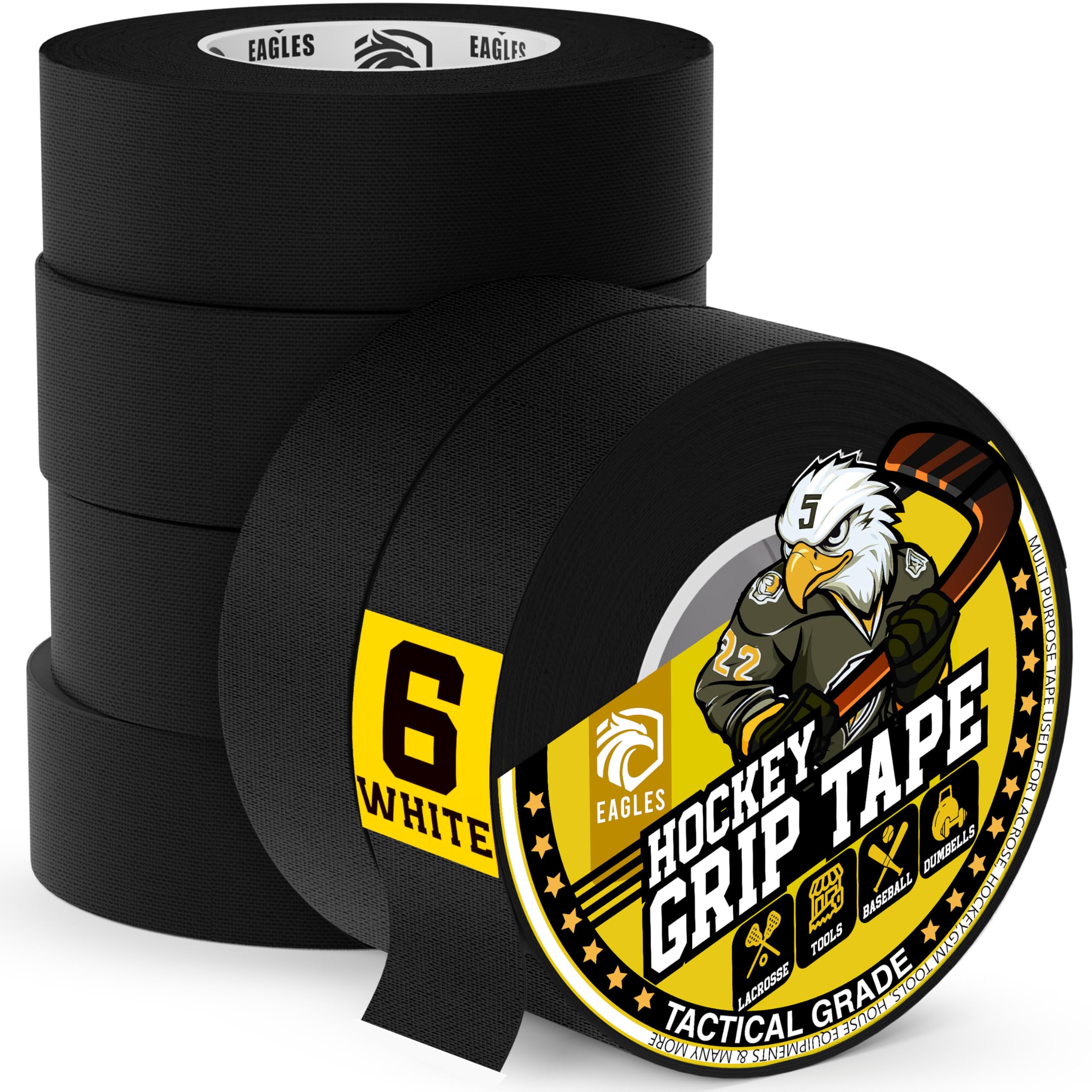 EAGLES Bulk Hockey Tape - Black, White & Clear - Strong Adhesive Sports Tape for Sticks, Blades & Equipment | Durable Cloth & PVC Hockey Accessories | Perfect for Players, Coaches & Sports Gifts | Indoor & Outdoor Hockey Gear