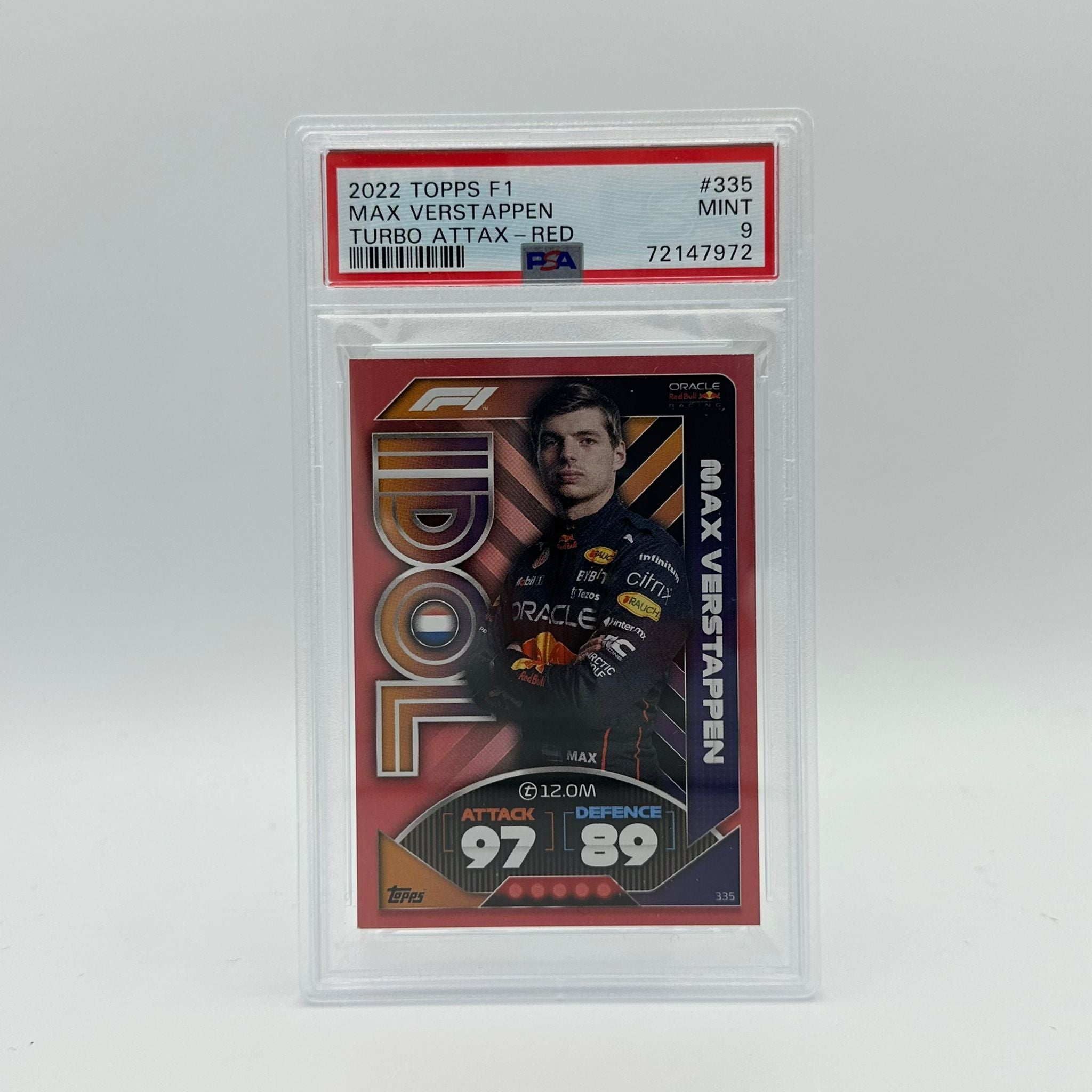 PSA 9 Graded Max Verstappen #335 Idol Mirror Red 67/500 - 2021 F1 Racing Collectible Card for Display & Investment