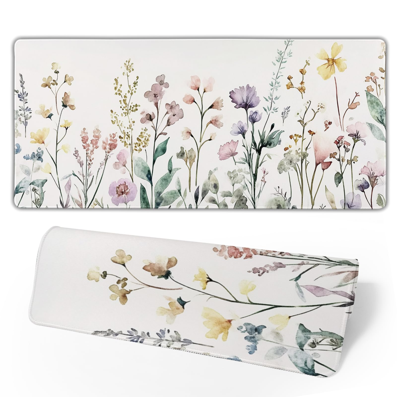 Beige Floral Desk Mat - Large 31.5x11.8 Inch Boho Aesthetic Mouse Pad with Minimalist Flower Design - Extended Gaming Keyboard Mat for Home Office, Work & PC Gaming - Perfect for Workstations, Desktops & Computer Setups