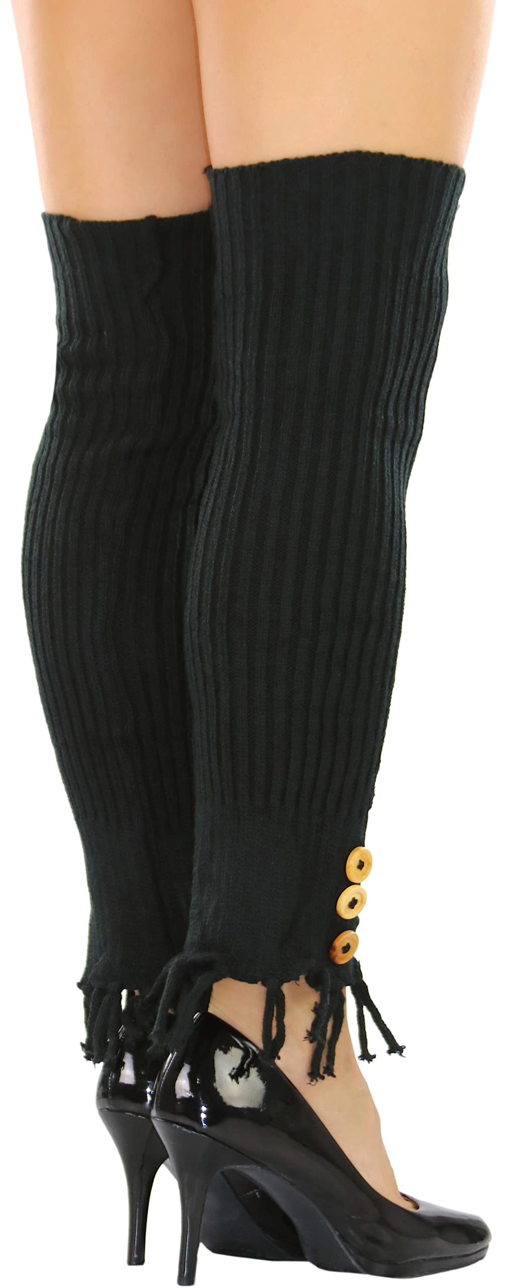 Stylish Women's Acrylic Leg Warmers with Frilly Trim & Side Buttons - Cozy Winter Accessories for Dance, Yoga & Cold Weather Fashion