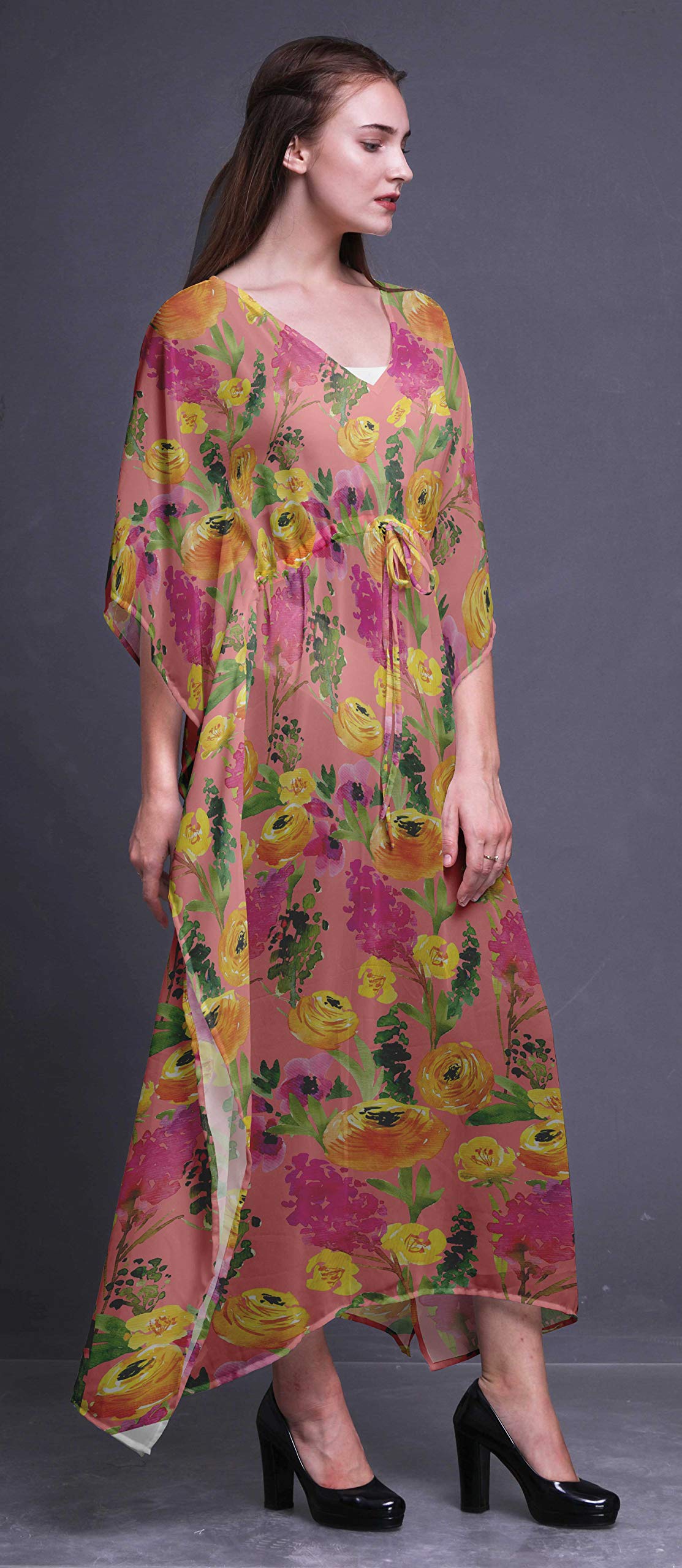 Bimba Beach Kaftan - Women's Flowy Maxi Dress Bikini Cover Up | Long Summer Kimono Caftan for Pool, Beach Vacation & Boho Outfits