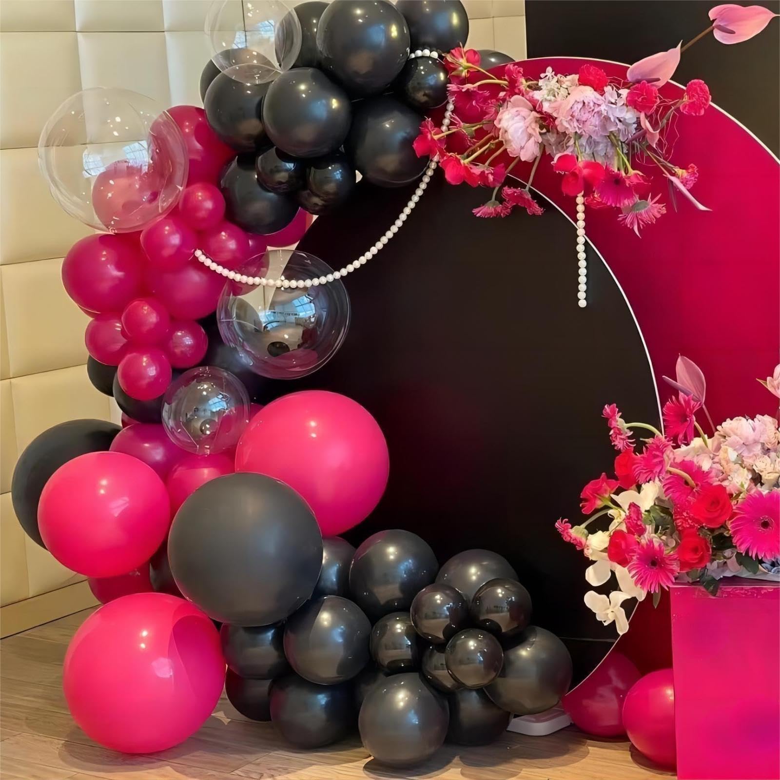 130-Piece Black & Hot Pink Balloon Garland Arch Kit - 18