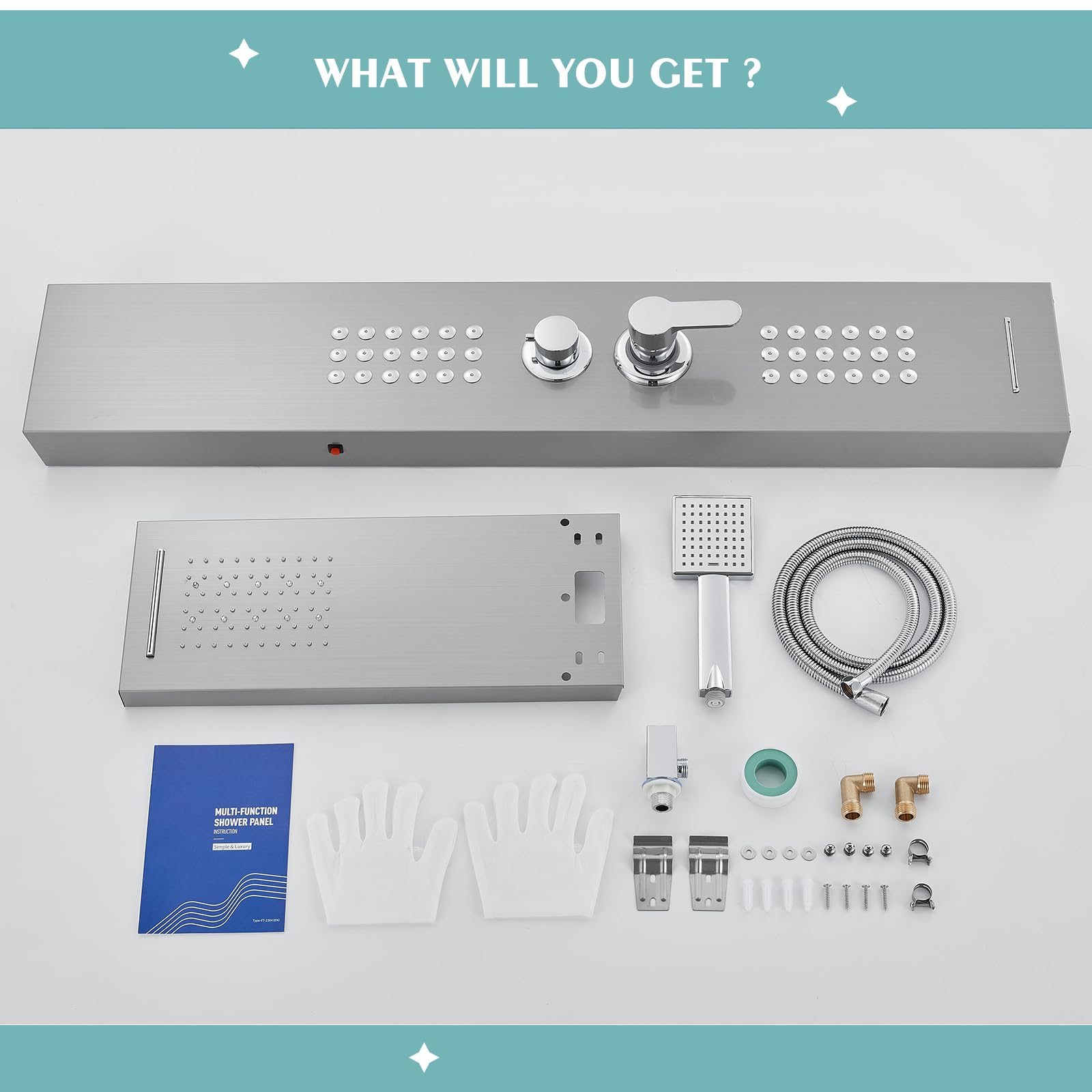 Rainfall LED Shower Panel Tower - 5-in-1 Shower System with Waterfall Showerhead, Adjustable Body Jets, Handheld Spray & Tub Spout, Stainless Steel Shower Column (Brushed Nickel Finish) - Perfect for Modern Bathrooms & Spa-Like Shower Experience
